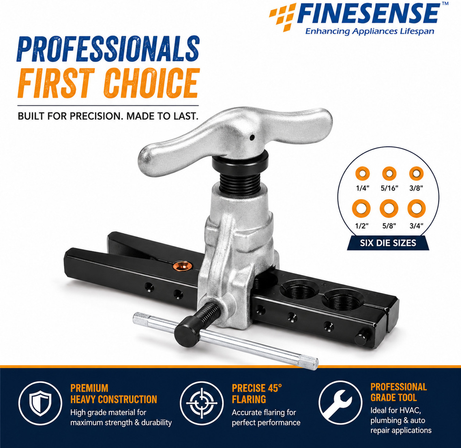 Image of Fine Sense Professional 45 Eccentric Flaring Tool with 6 Die Sizes Multi Vise Tool