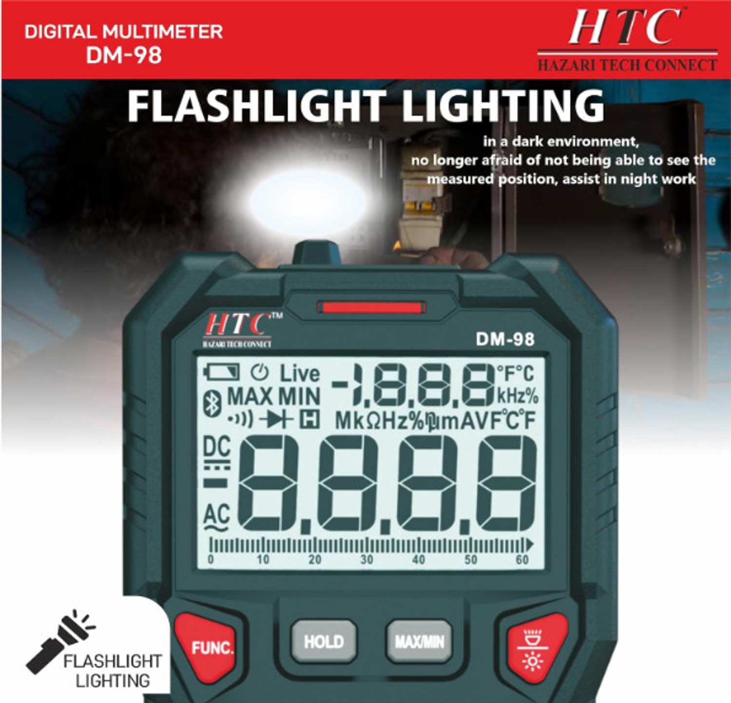 Image of HCT HTC DM-98 with TRMS and Autoranging function with Bargraph (Battrey Included) Digital Multimeter