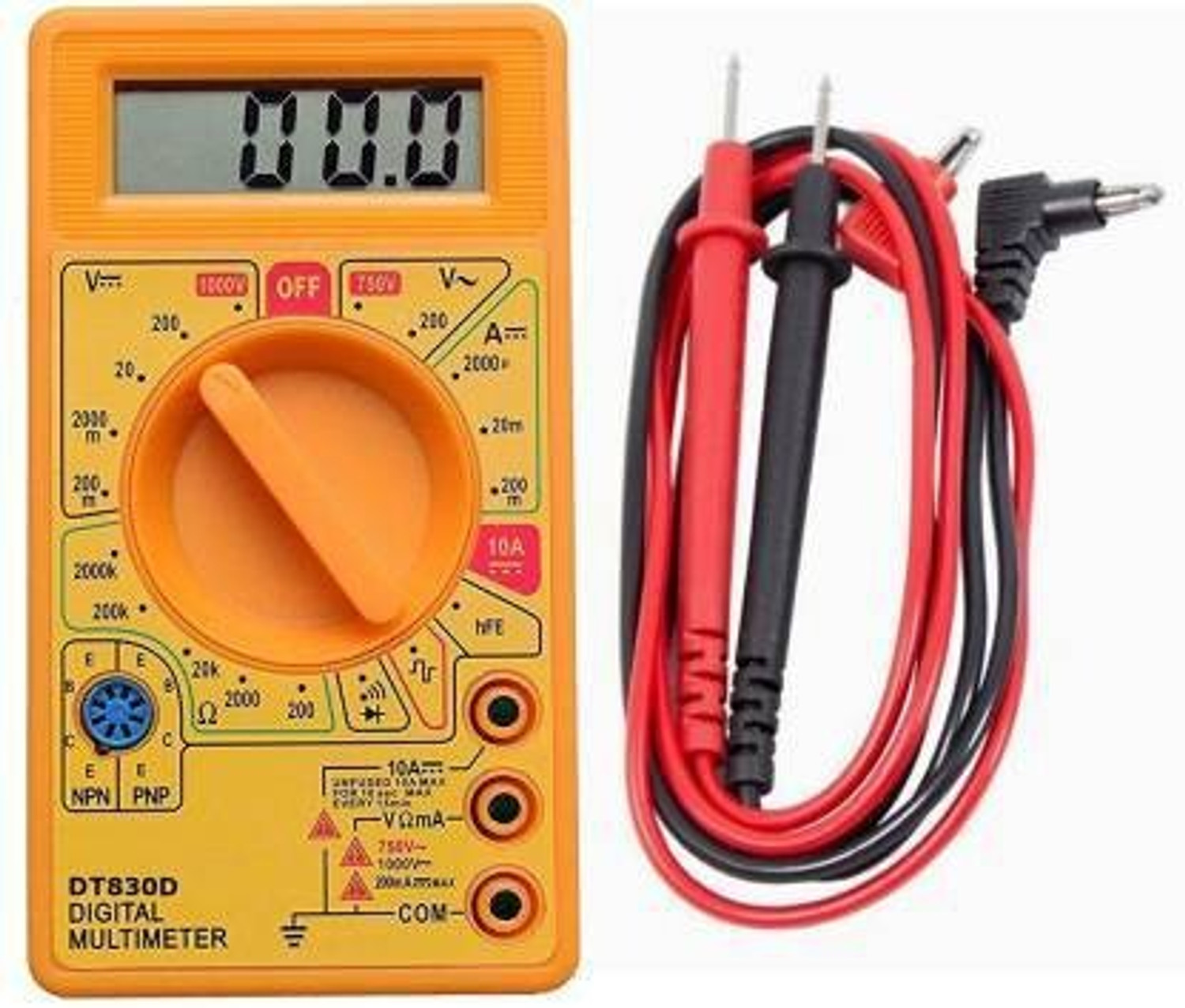 Image of SINKUL Digital Multimeter | Diode And Transistor Tester | AC /DC Volt Test | Test Probes | Voltmeter | Multitester |Volt /OHM Meter (VOM) Multi-Meter Yellow Digital Multimeter
