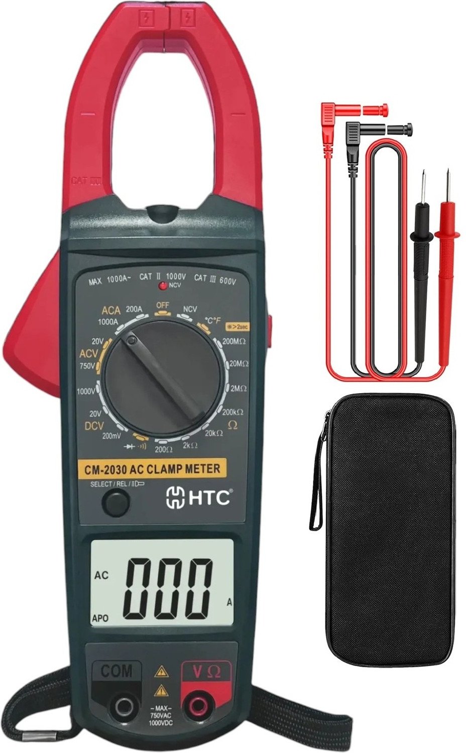 Image of HTY HTC CM2030, Digital Ac Clamp Meter 1000A Tester Clip-On-Meter Digital Multimeter