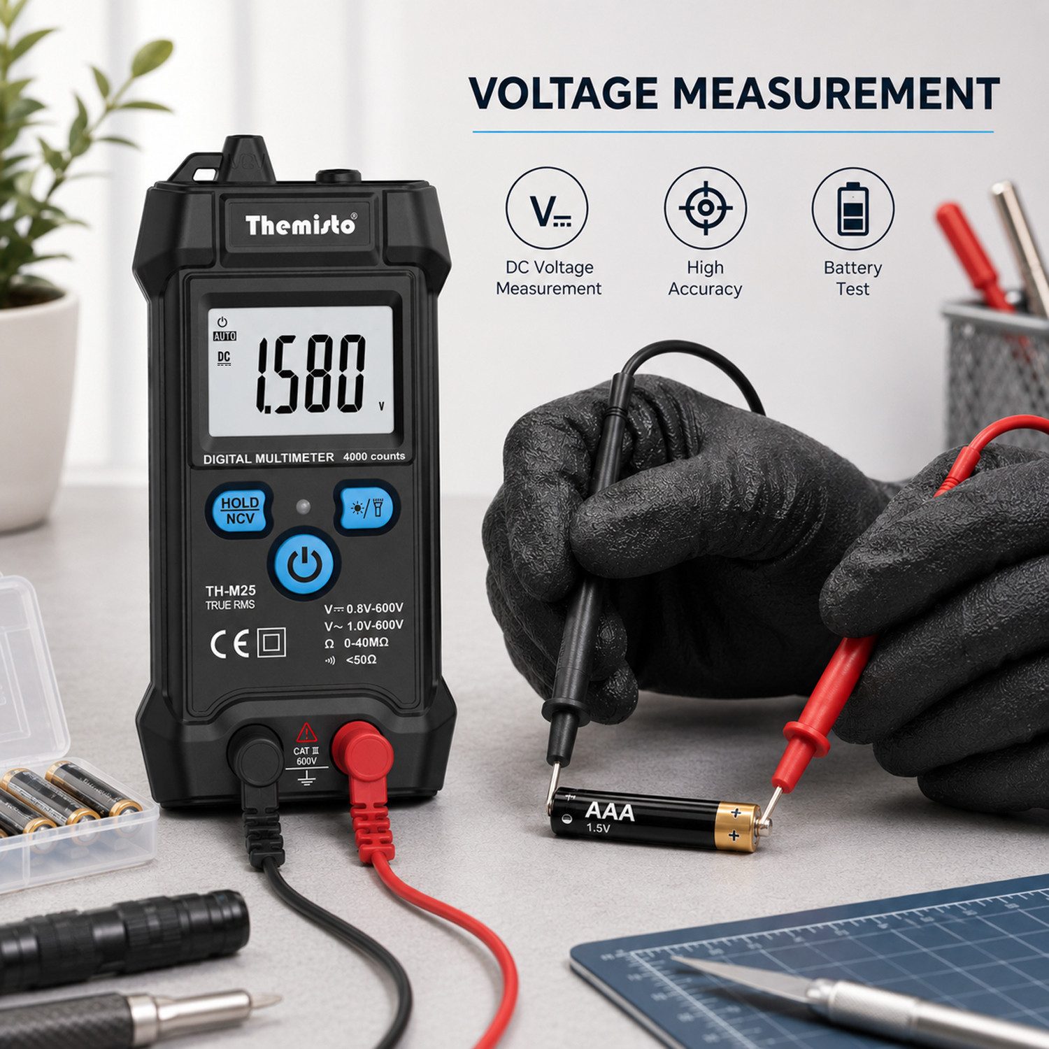 Image of tHemiStO TH-M25 Digital Multimeter (Black 4000 Counts)