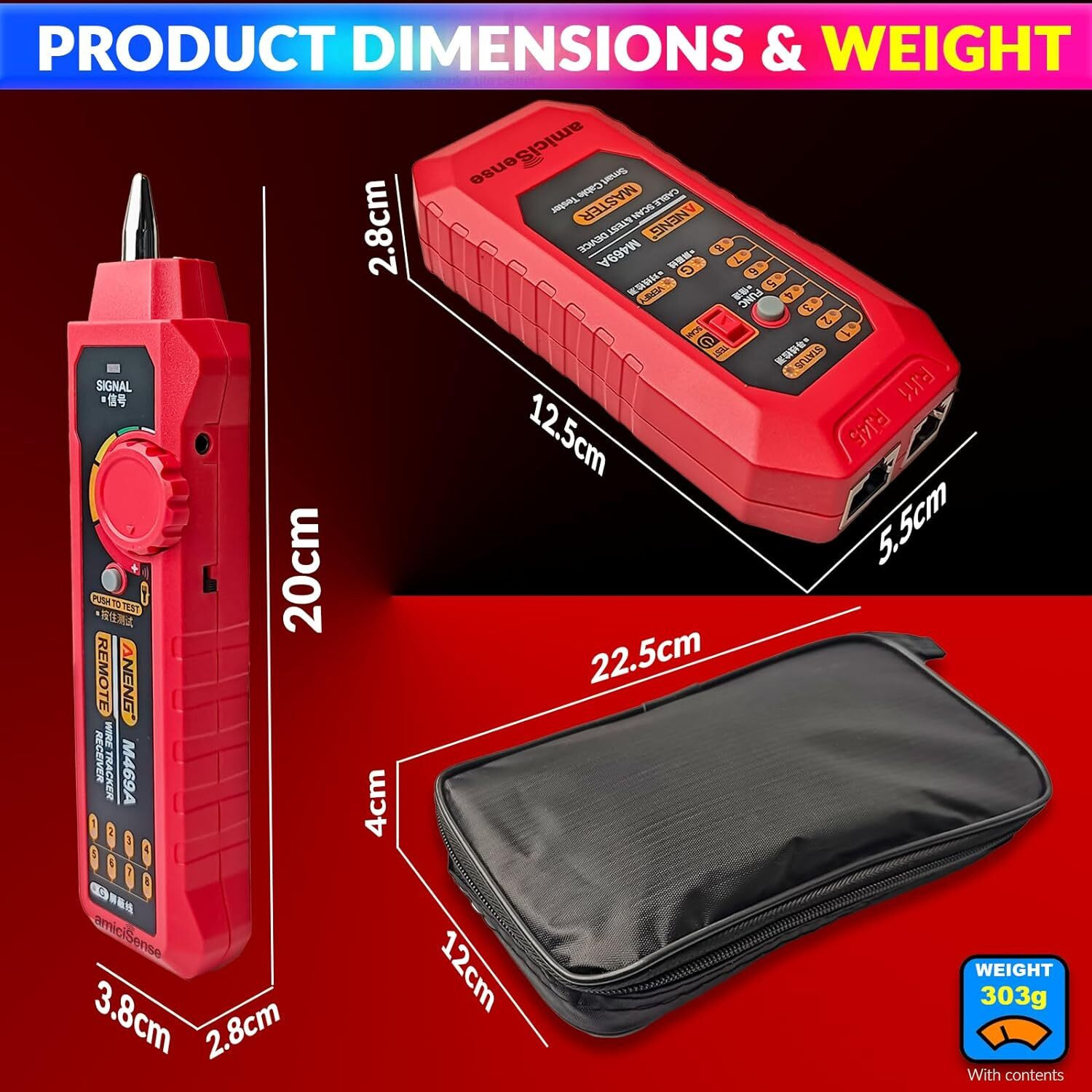 Image of amiciTools Network Cable Tracker,Wire Break Point Tester with Flashlight Analog Multimeter