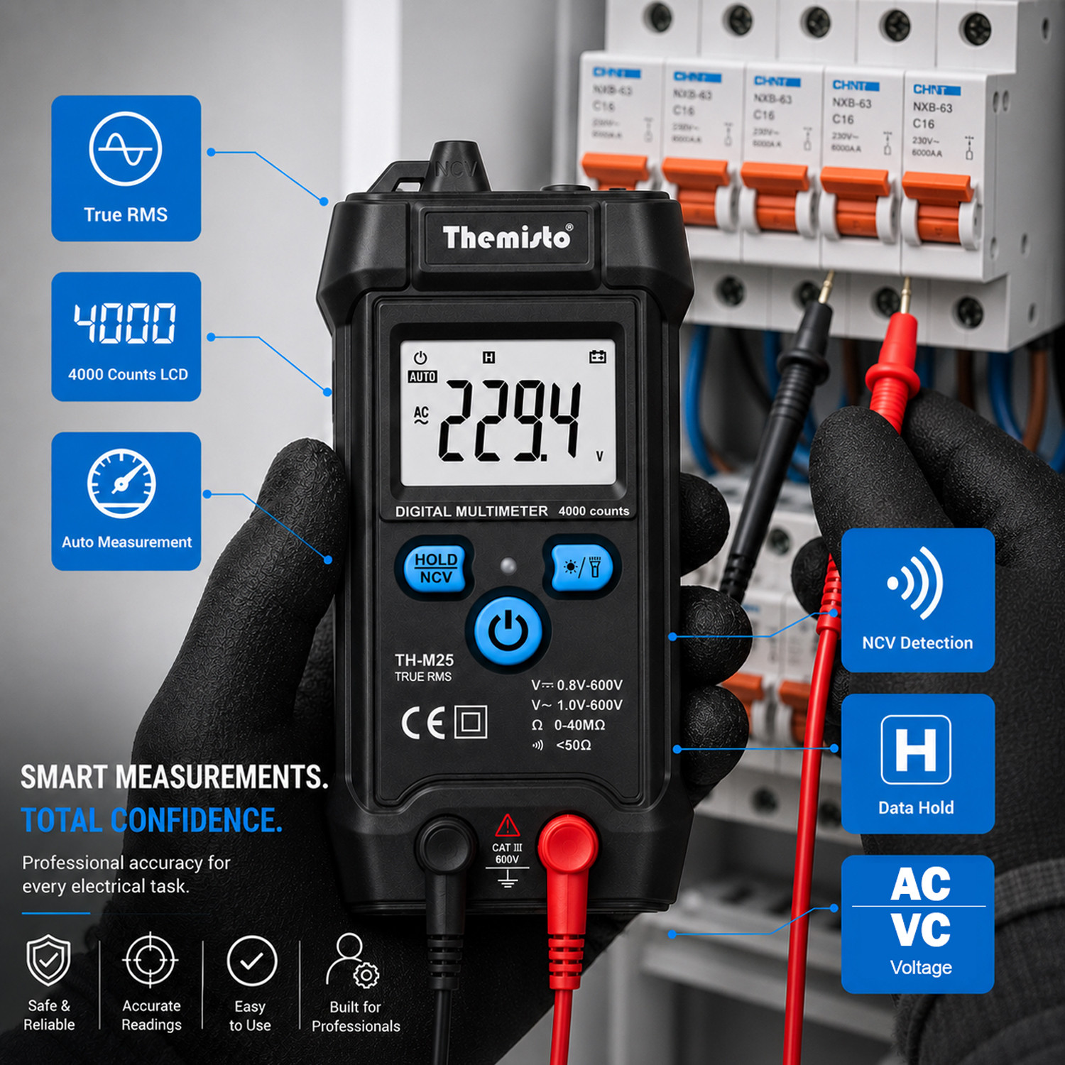 Image of tHemiStO TH-M25 Digital Multimeter (Black 4000 Counts)