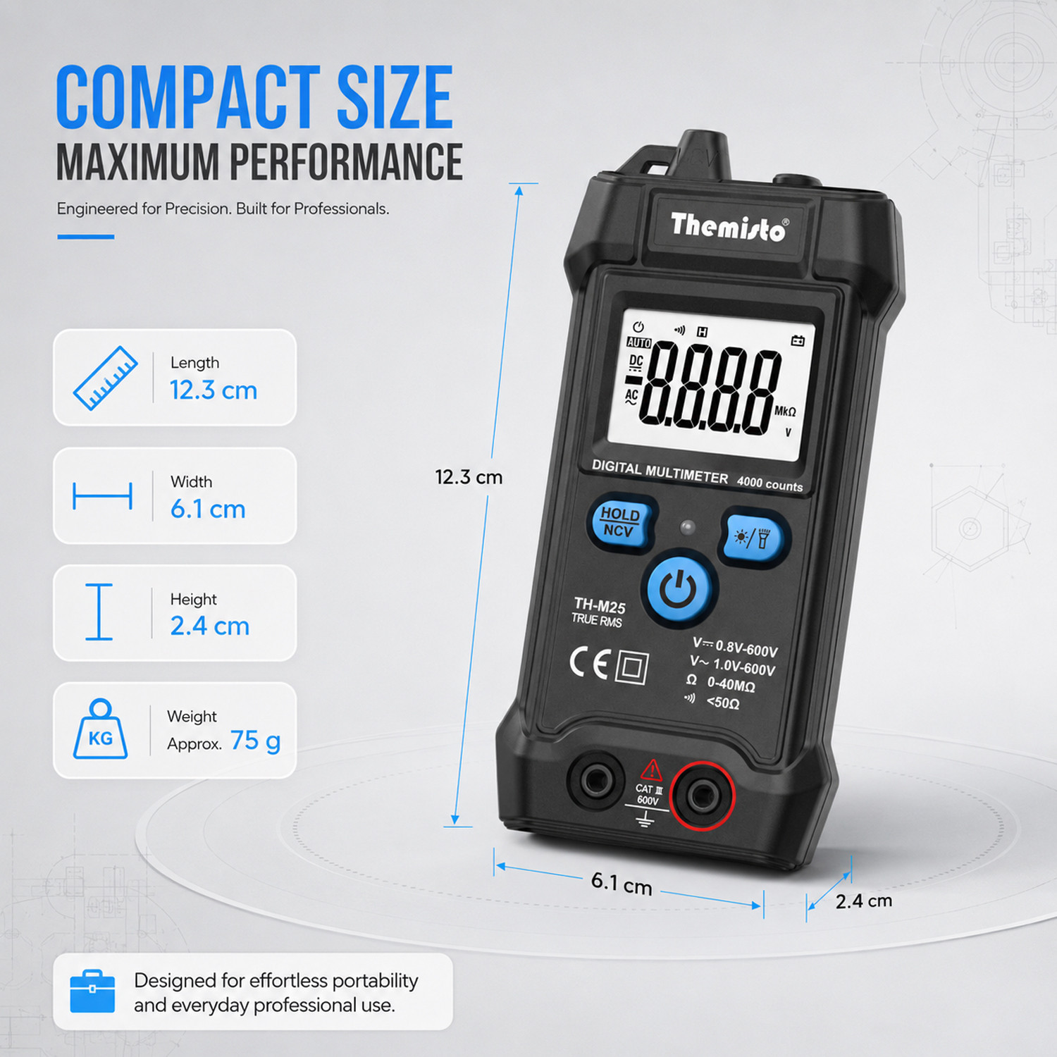 Image of tHemiStO TH-M25 Digital Multimeter (Black 4000 Counts)