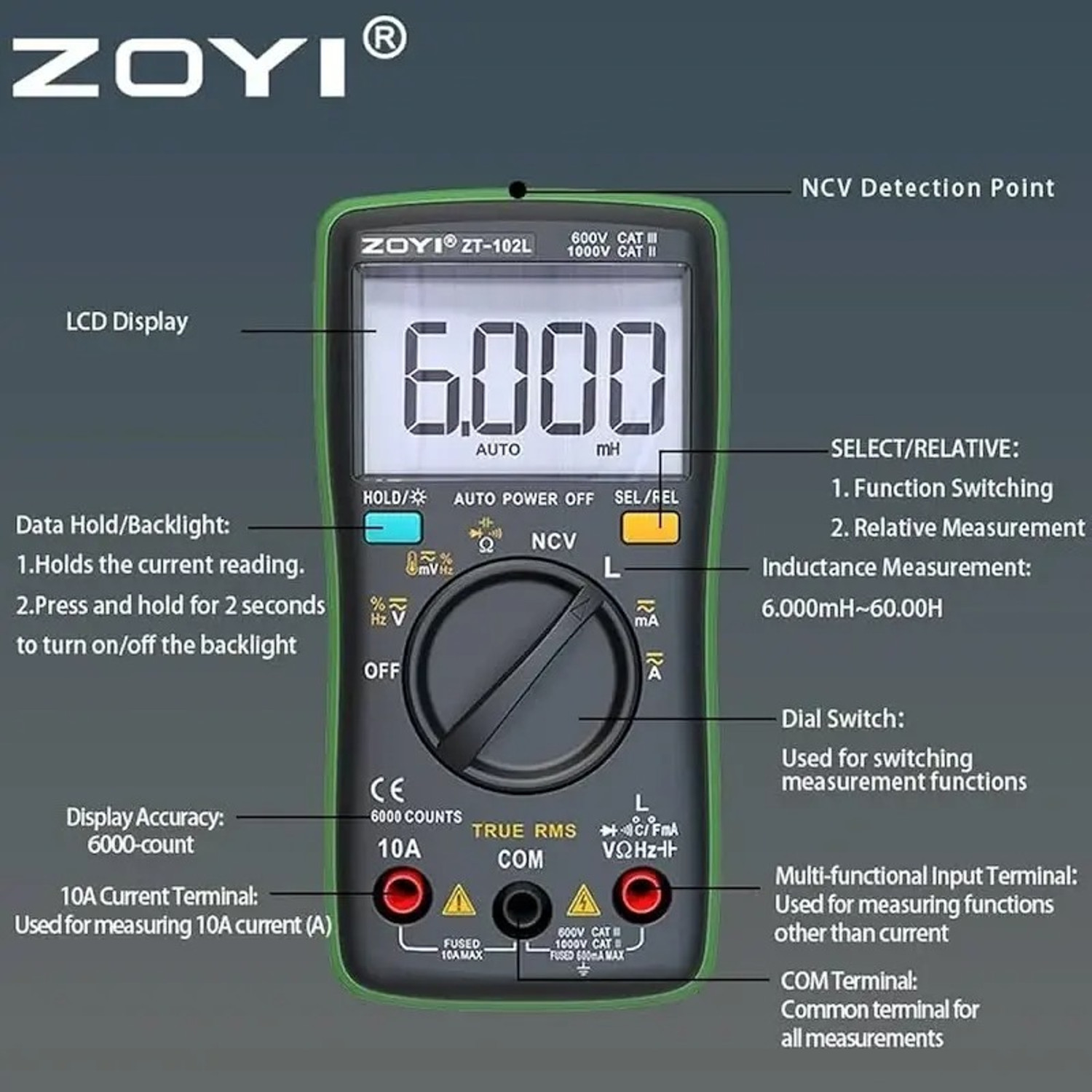 Image of BABATOOLS ZT-102L Multimeter True RMS 6000 Counts 60H LCR Meter Voltage Multimeter Digital Multimeter