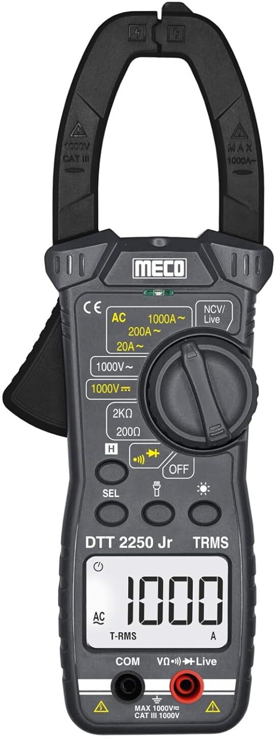 Image of Mec MECO 2250JR Digital Clamp Meter 1000A AC TRMS Manual Ranging, Analog Multimeter
