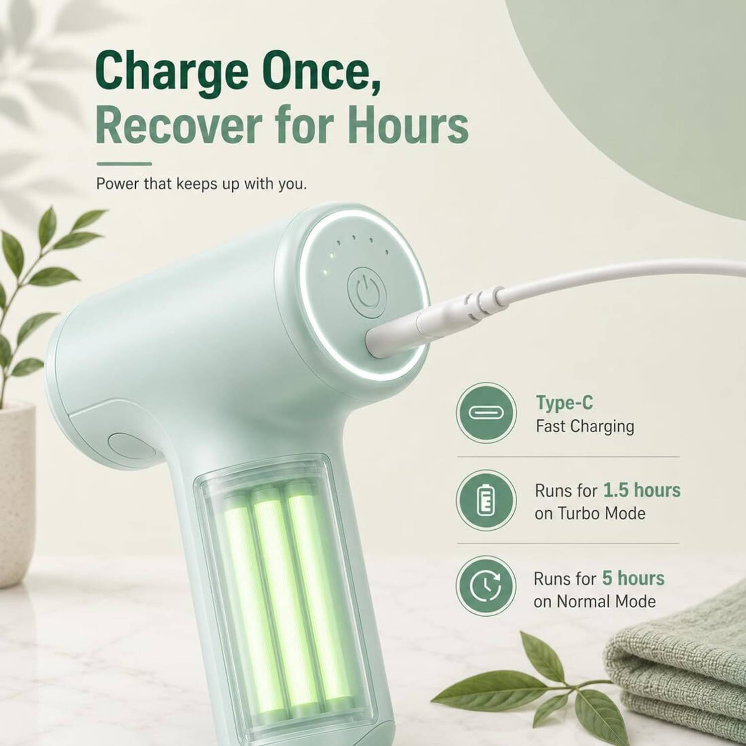CLOKIFY Mini Massage Gun for Body Pain Relief (Green) - Image 4