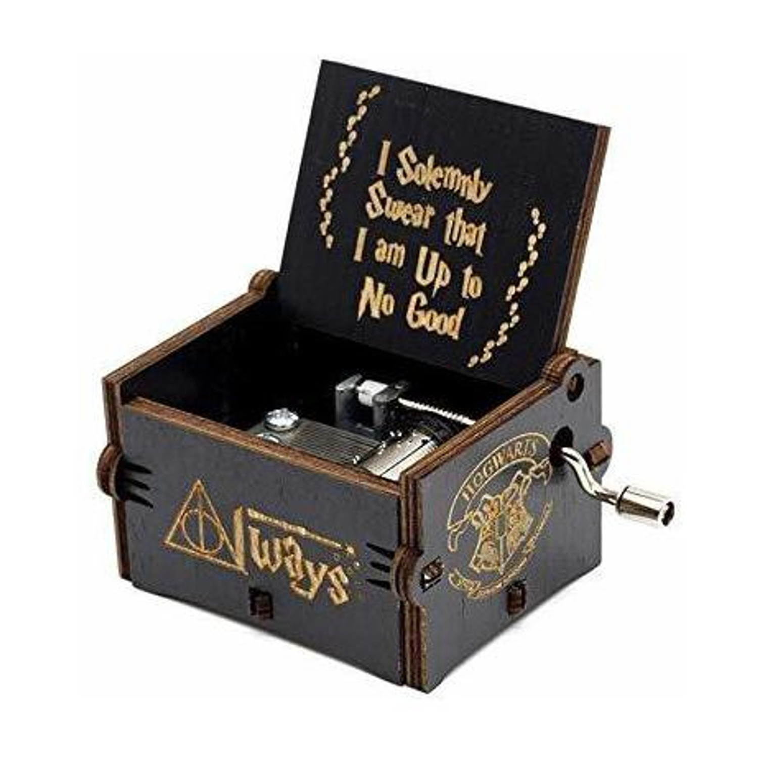 Windup Wooden Music Box | Harry Potter (Black) | in Jute Gift Pouch | Antique Carved Hand Crank
