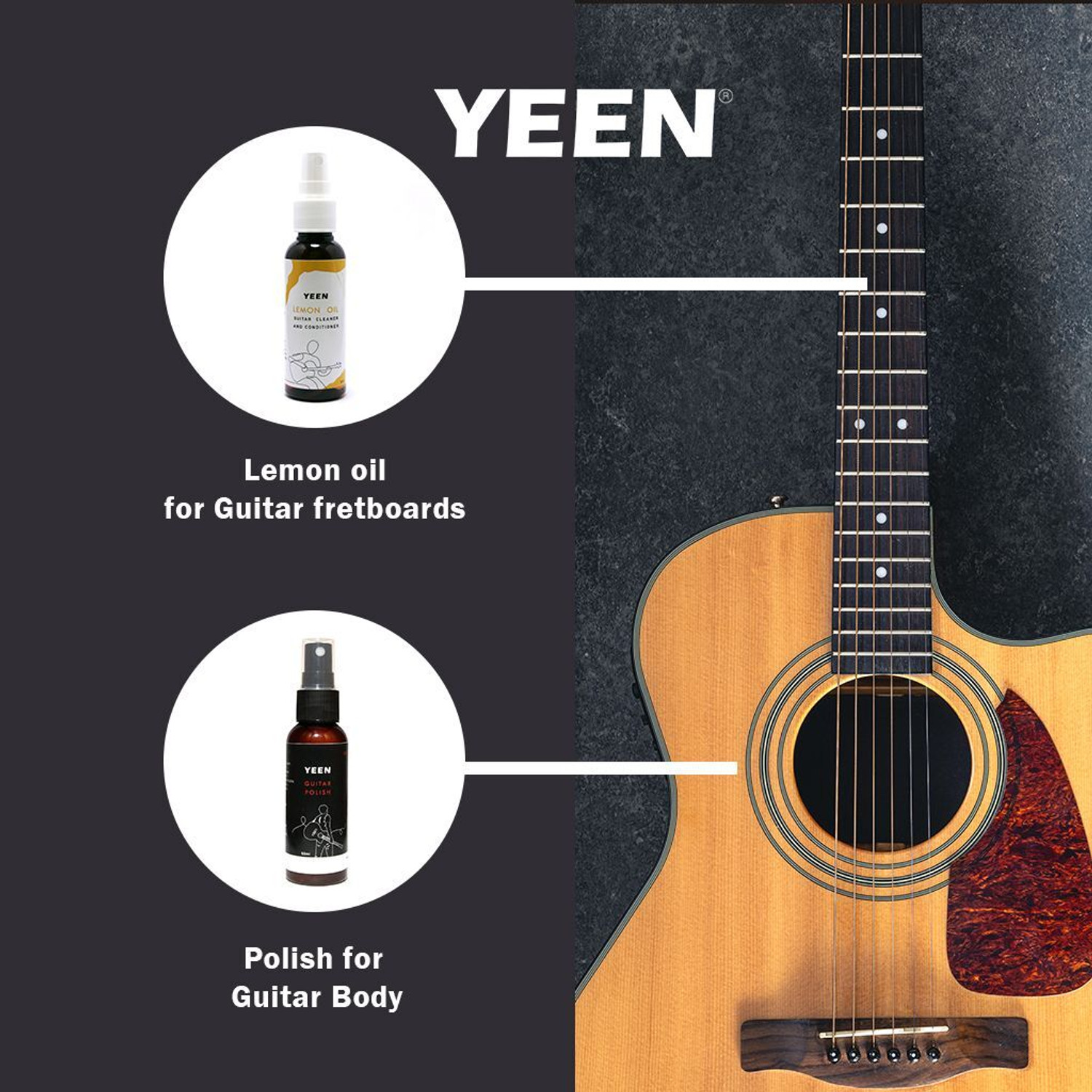 Image of YEEN Guitar Care Kit - Lemon Oil Cleaner & Guitar Body Polish (2 x 50ml) Music Instrument Polish