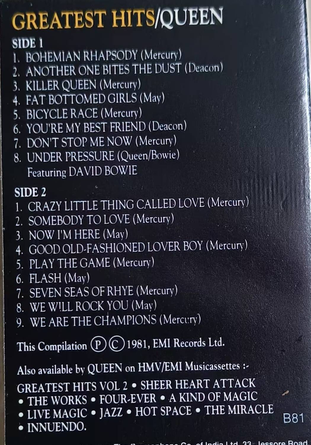 Queen - greatest hits cassette (music cassette) Audio CD Limited