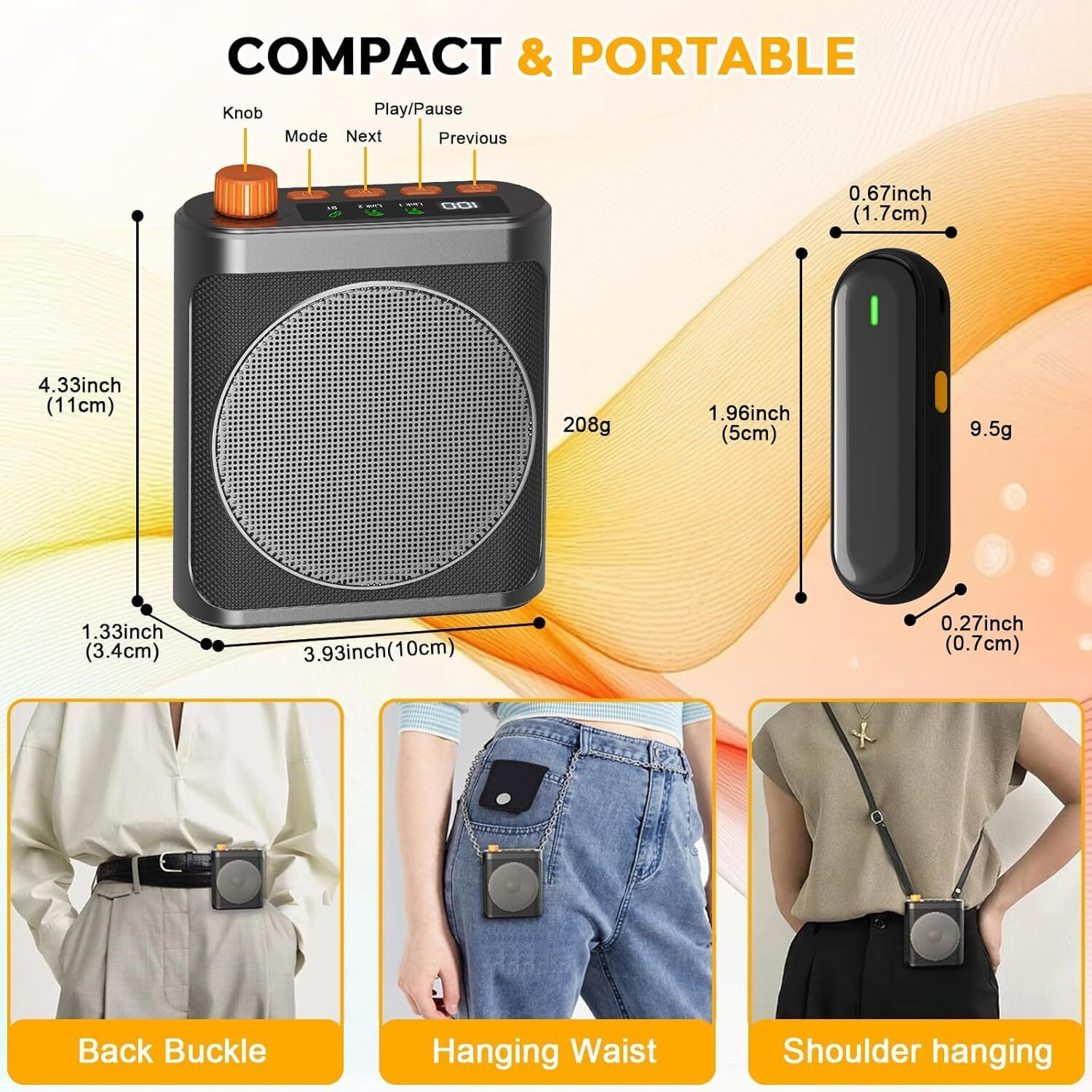 Image of CASON Wireless Voice Amplifier for Teachers with 2 Mic for Teaching in Classroom Bass Amplifier