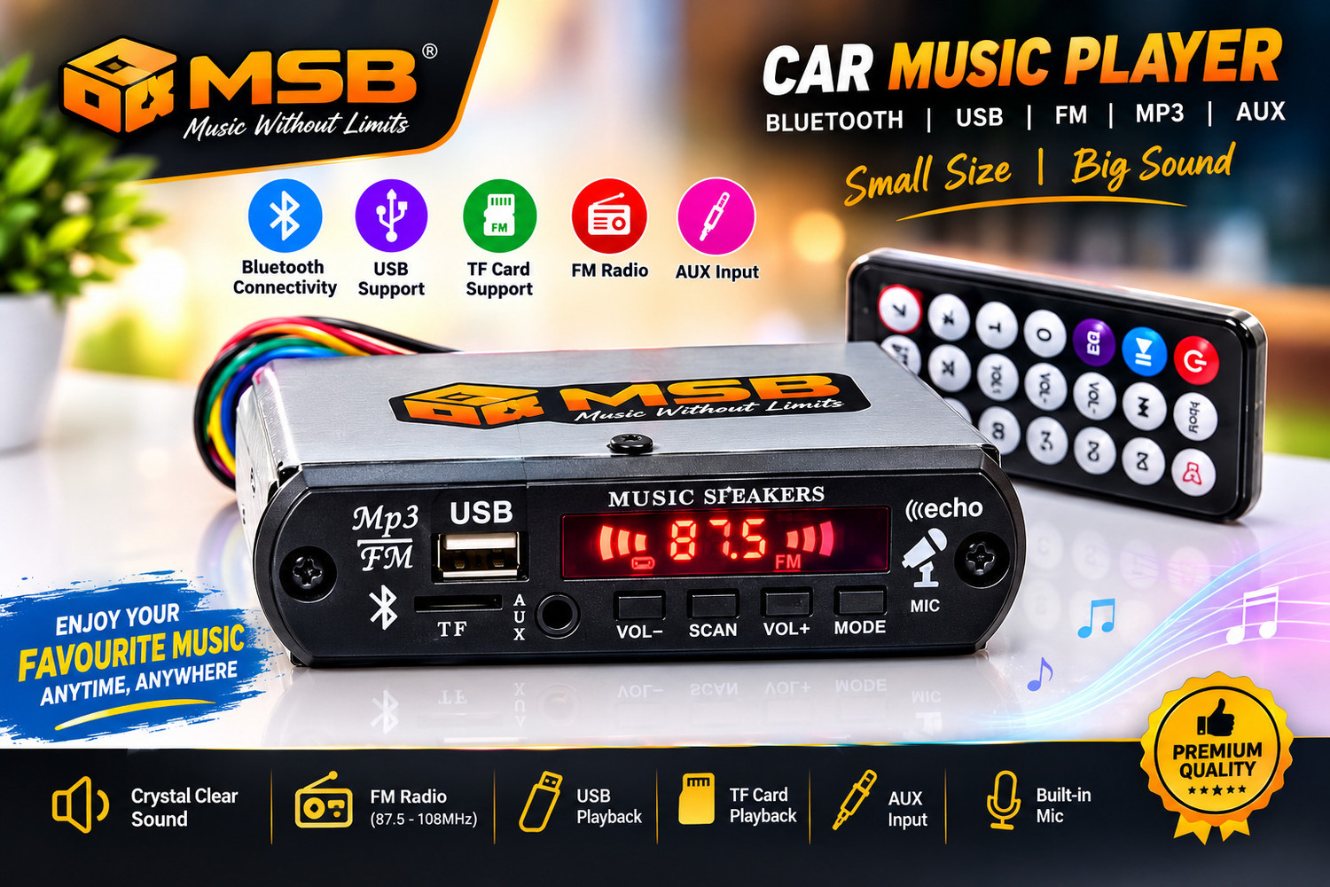 Image of MSB MINI AMPLIFIER FOR ALL TYPES OF VEHICLES BT /USB /AUX Bass Amplifier