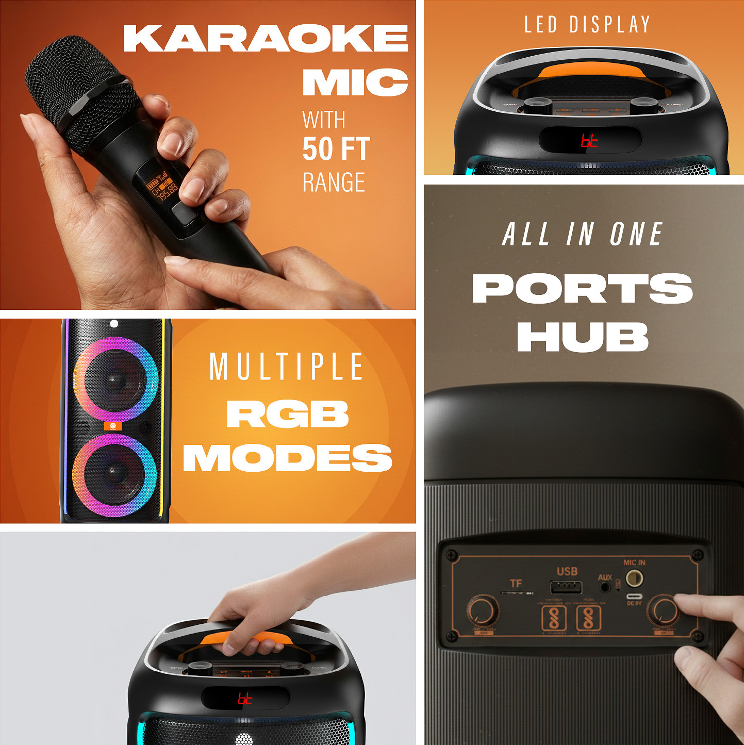 Image of Digimore D-1362 PartyBox 120W Portable Speaker w BT |Heavy Bass| Wireless Mic| RGB Lights Speaker Cabinets