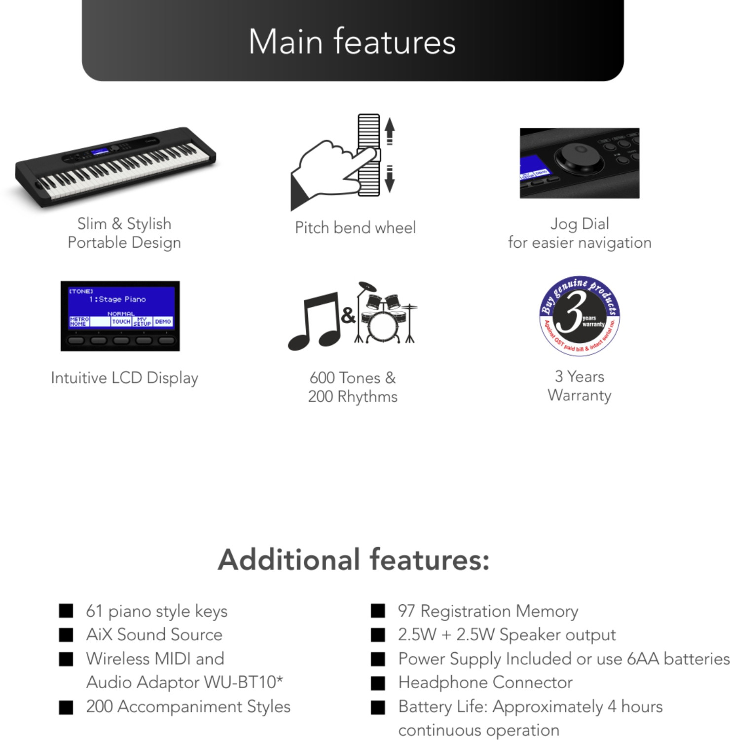 Image of CASIO CT-S400 CT-S400 Digital Portable Keyboard