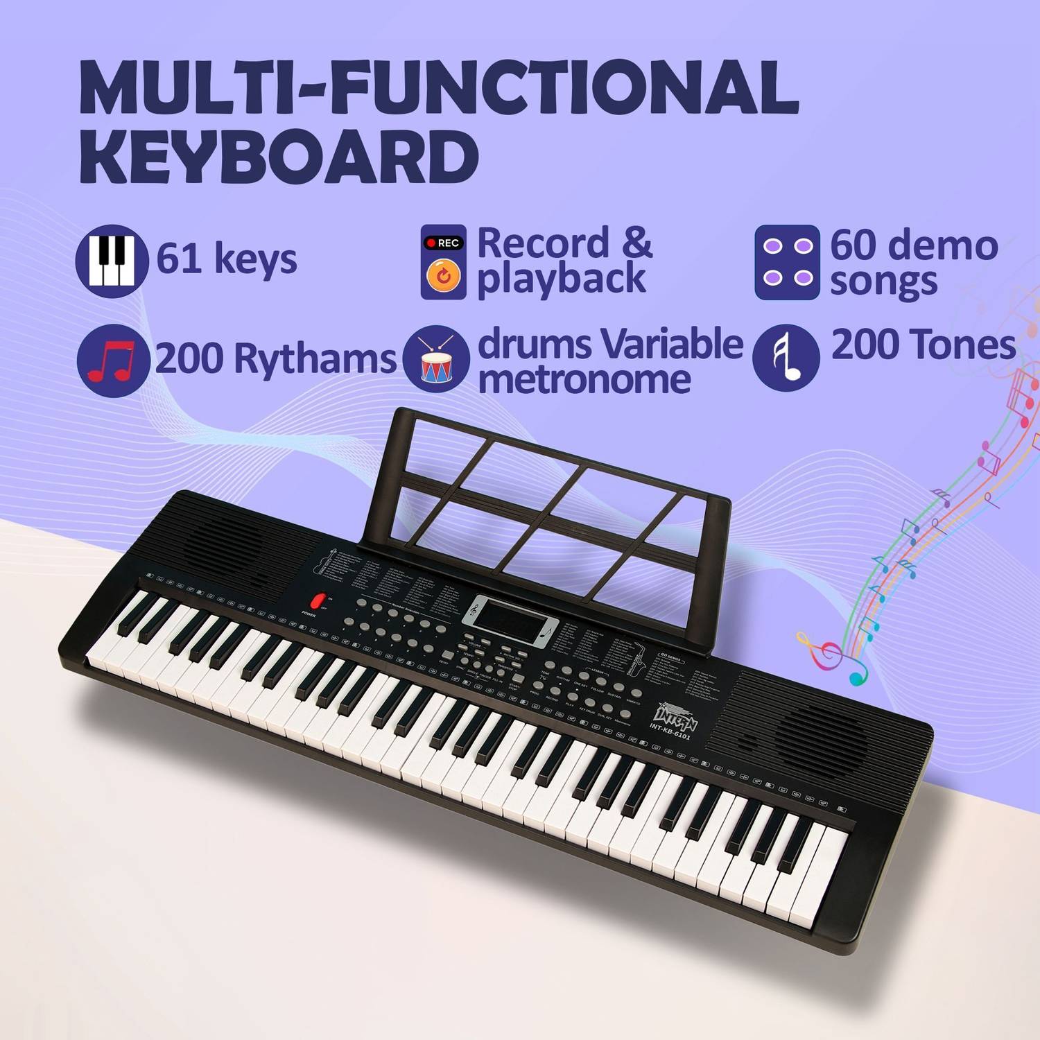 intern INT-KB 61 Keys Portable Piano Keyboard - Image 4