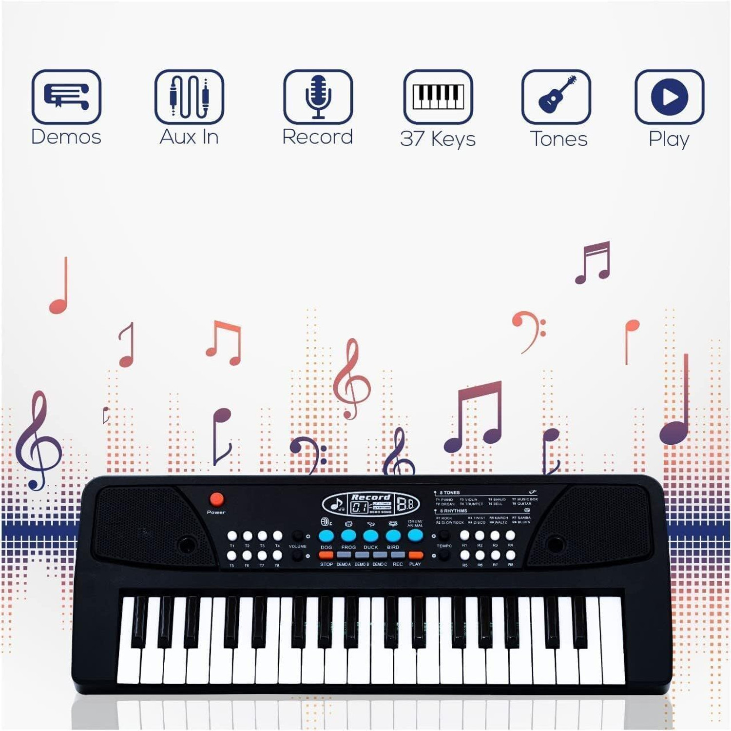 Image of Toyastra 430 37-Key Kids Piano Keyboard with Mic - Portable Music Toy for Ages 2-8 Analog Digital Piano