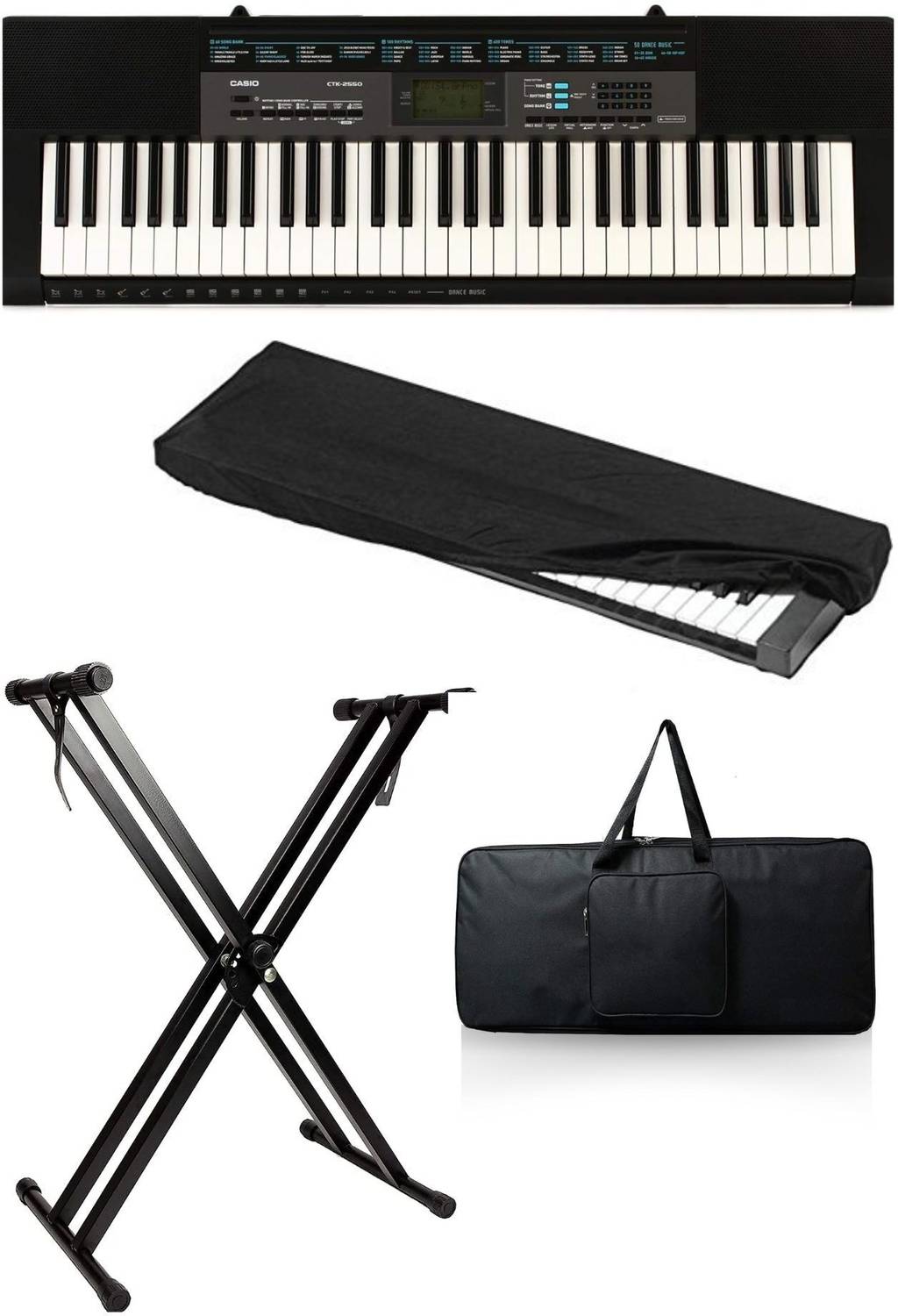 CTK 2550 CASIO+CARRY CASE+DOUBLE PIPE STAND+DUST COVER CTK-2550