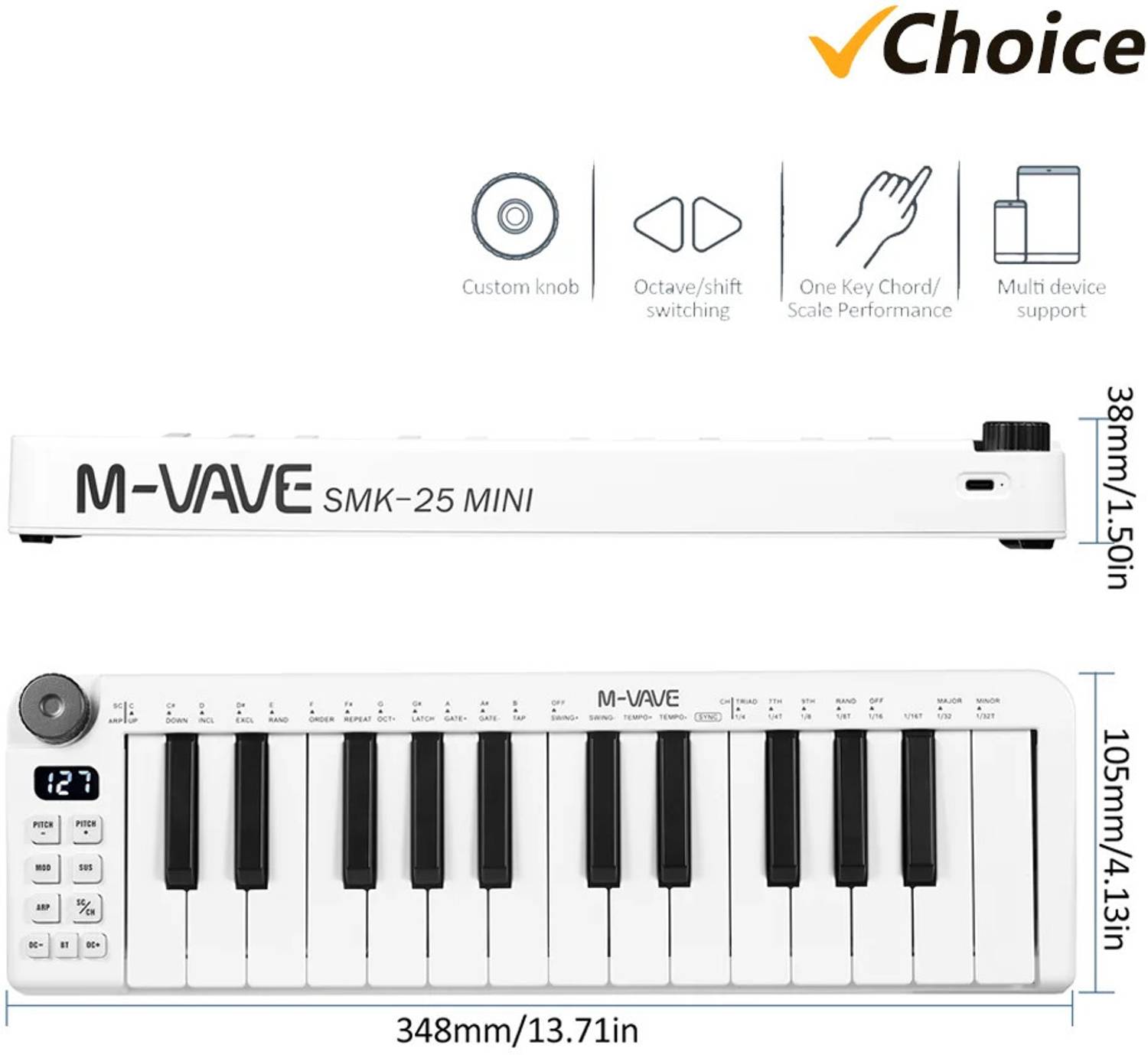 Stig M-WAVE SMK-25 Mini MIDI Keyboard – 25-Key Portable USB MIDI