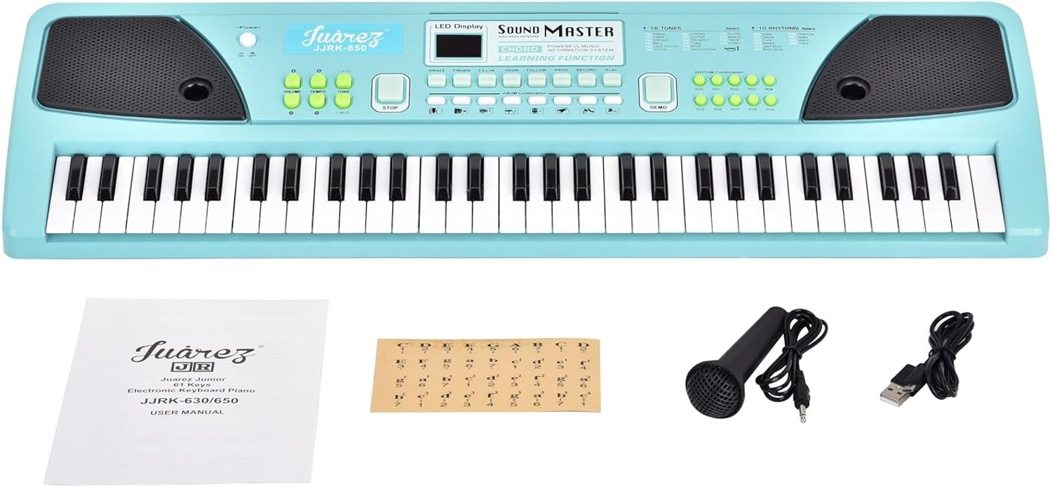 Image of Juarez Junior 61-Key Keyboard Piano with LED Mic, USB, Learning, Record & Dual Speakers JJRK-650 Analog Digital Piano