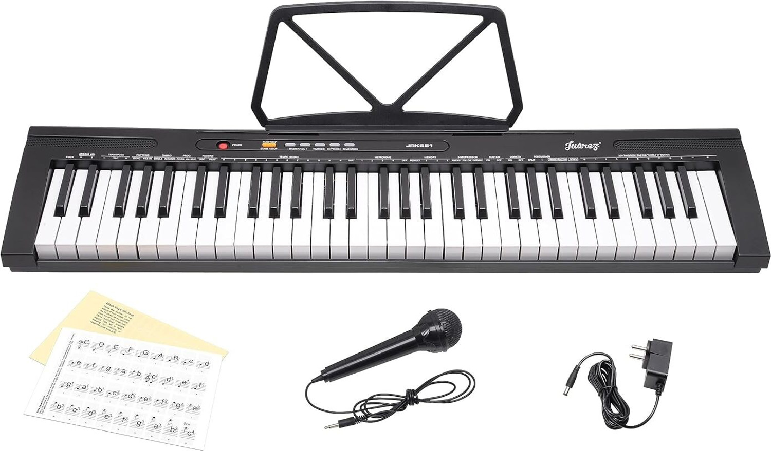 Image of Juarez JRK651 Piano, Adapter, Stickers, Stand, 300 Rhythms & Tones, 21 Demos, Transpose, Digital Portable Keyboard