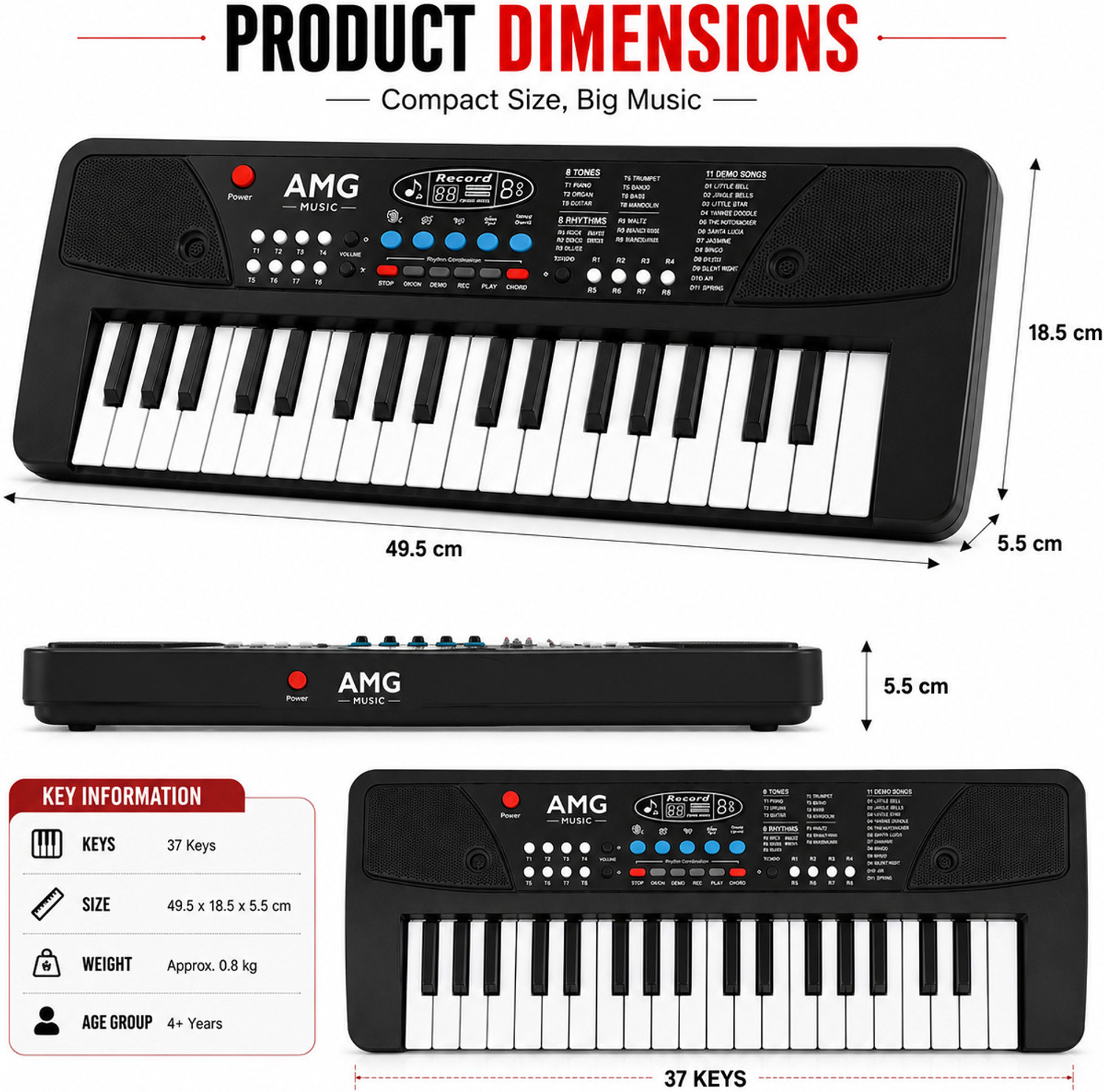 Image of Urban Infotech 37 Keys Electronic Keyboard for Kids with Microphone, USB Type-C Power 8 Tones, 8 Rhythms, 11 Demo Songs, Piano Toy Musical Keyboard for Boys & Girls Digital Digital Piano (37 Keys)