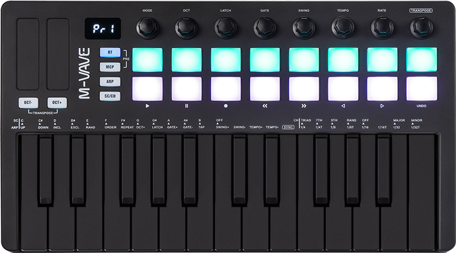 Image of Stig M-WAVE Portable Black MIDI Keyboard Controller - 25-Key with 16Pads & Knobs SMK-25 II Digital Portable Keyboard