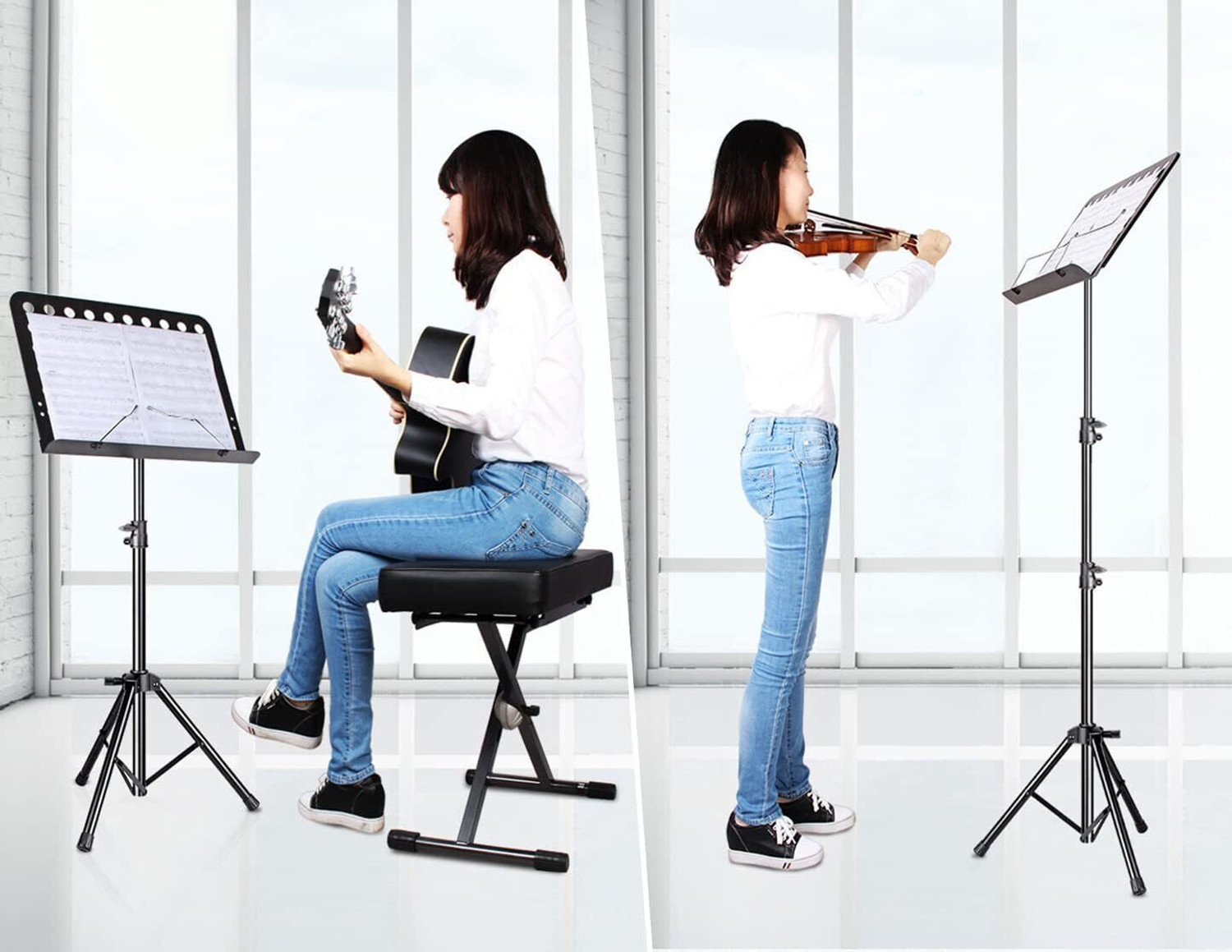 Image of intern Adjustable Music Stand, Professional Music Book Holder Folding Stand