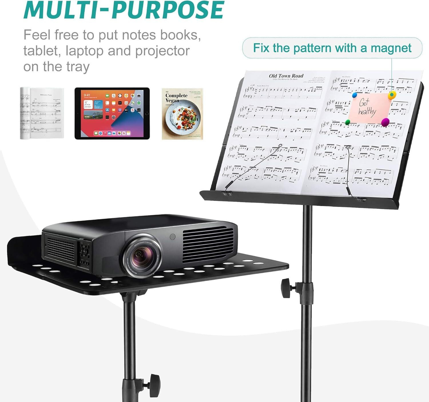 Image of intern Adjustable Music Stand, Professional Music Book Holder Folding Stand