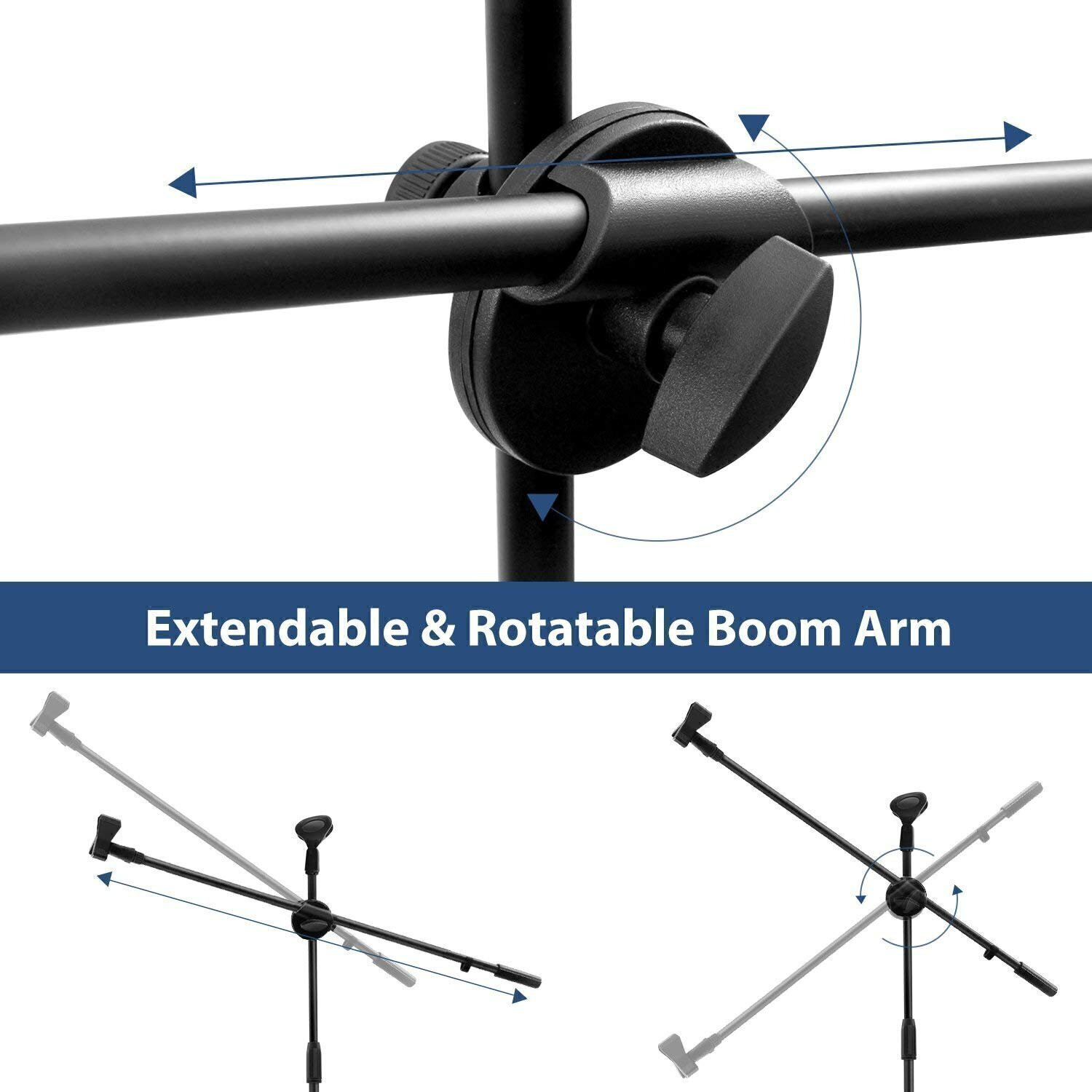Image of Urban Infotech 3 Leg Boom Double Microphone Stand NB-200 Adjustable Mic Stand with 2 Mic Clip Holders & Pop Filter Mike Stand for BM800 Condenser Singing, Speech, Stage and Studio Recording NA (Black) Microphone Stand