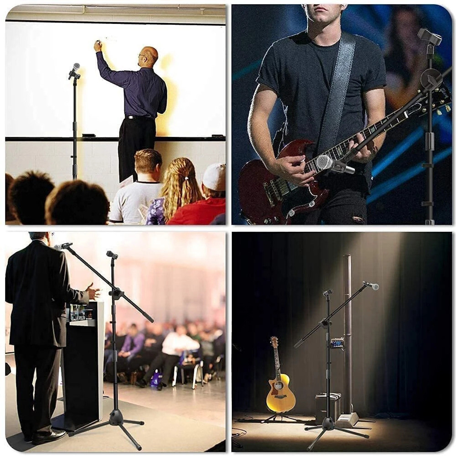 Image of amg digital Microphone Stand, Heavy Duty Adjustable Collapsible Tripod Boom Mic Stands with 2 Mic Clip Holders for Performance, Karaoke Singing, Speech, Wedding, Stage and Outdoor Activity - Black Microphone Stand