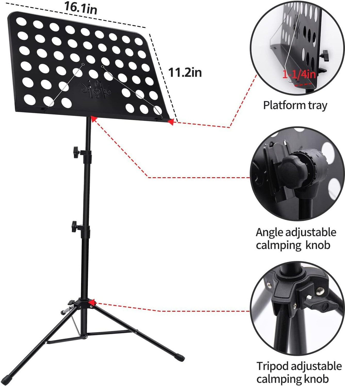 Image of intern Adjustable Music Stand, Professional Music Book Holder Folding Stand