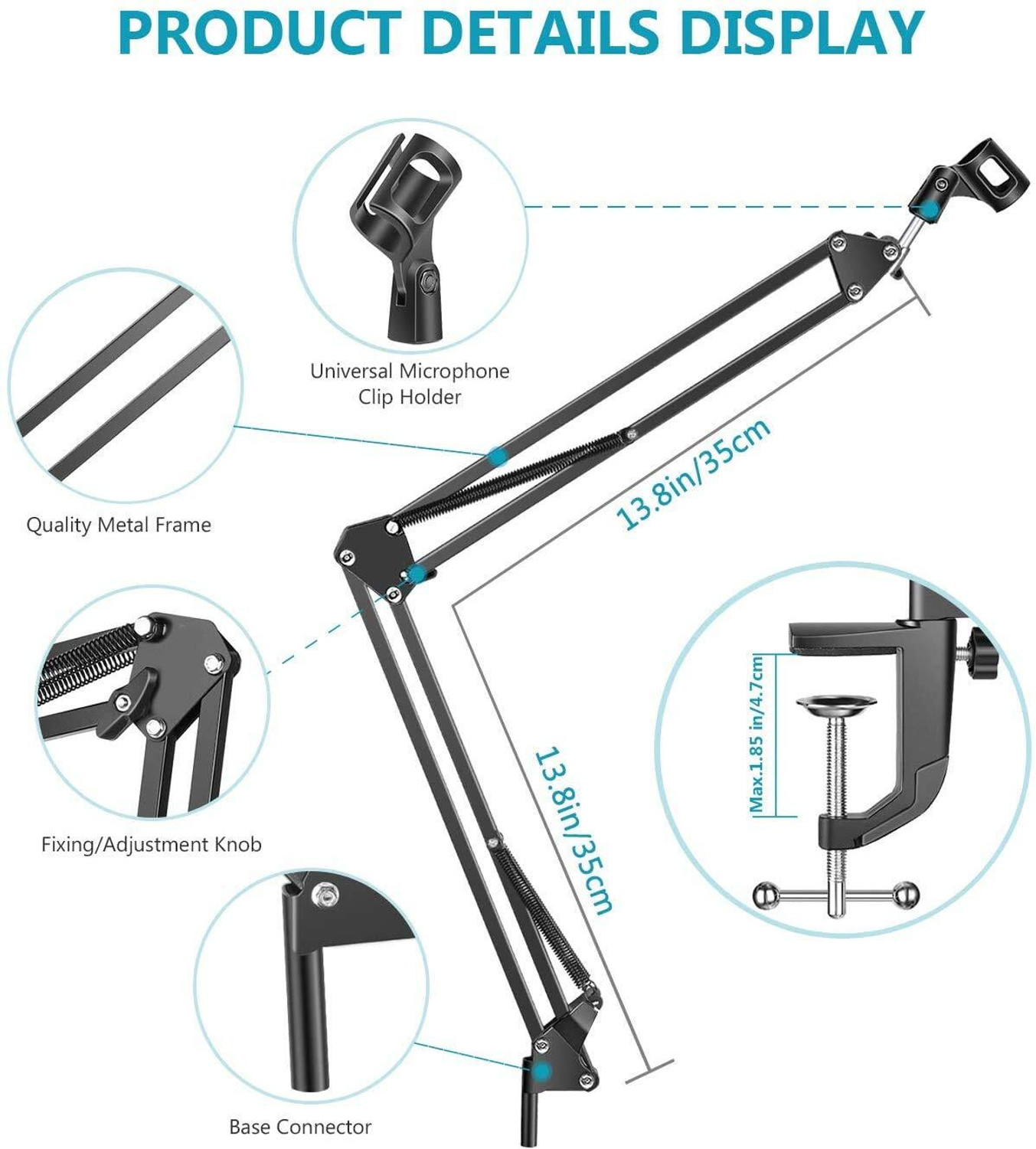 Image of amg digital NB-35 Microphone Stand, Boom Mic Arm Stand, 360 Degree Gooseneck with Mic Clip Holder for Radio Broadcasting Studio, Voice-Over Sound Studio, and Podcasts