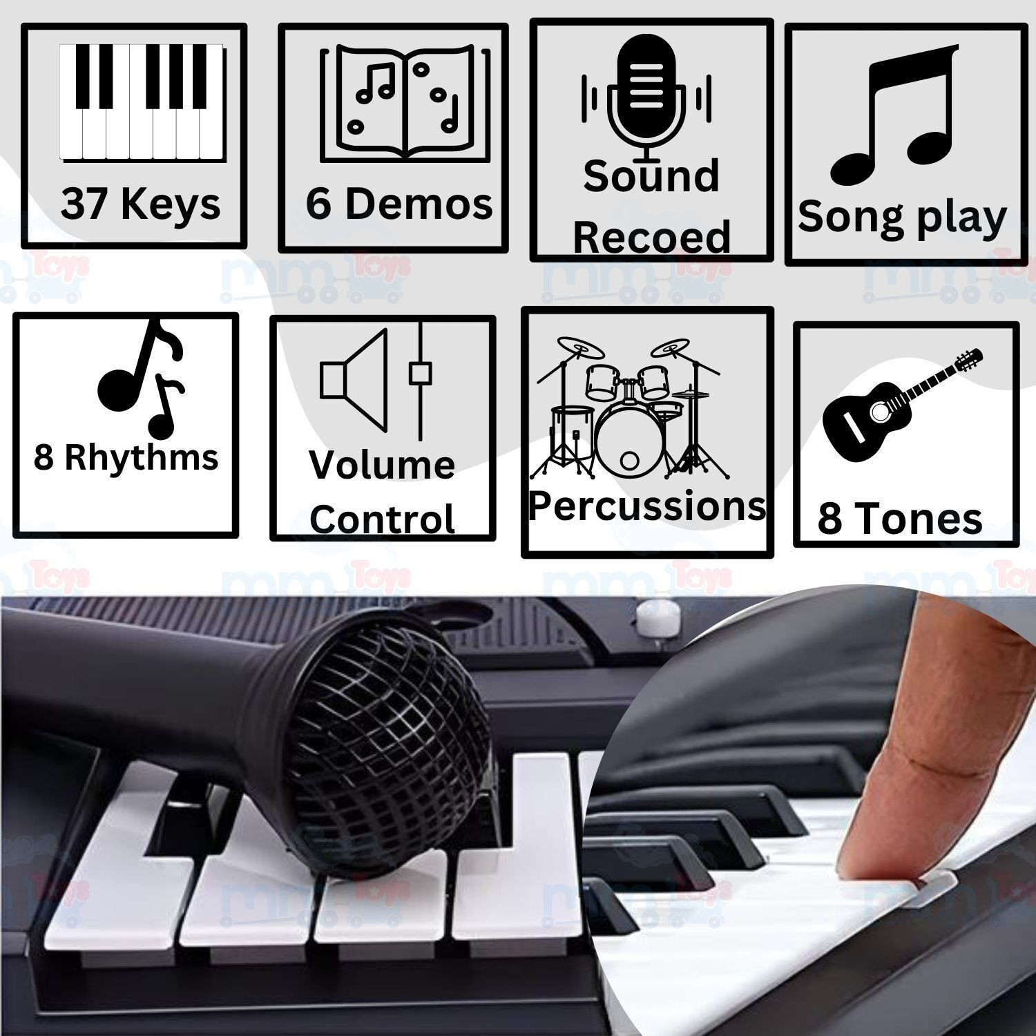 Image of MM toys Kids Piano with Mic 37 Key 8 Rhythm 8 Tones 6 Demos Portable Electronic Keyboard