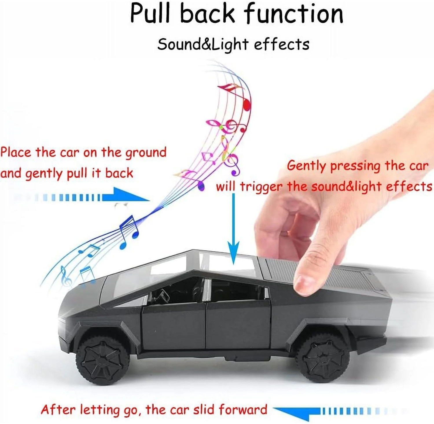 Image of CountryLink 1:36 Scale Diecast Model Car Alloy Toys Tesla pickup truck Model Pull-back Toy (Multicolor)