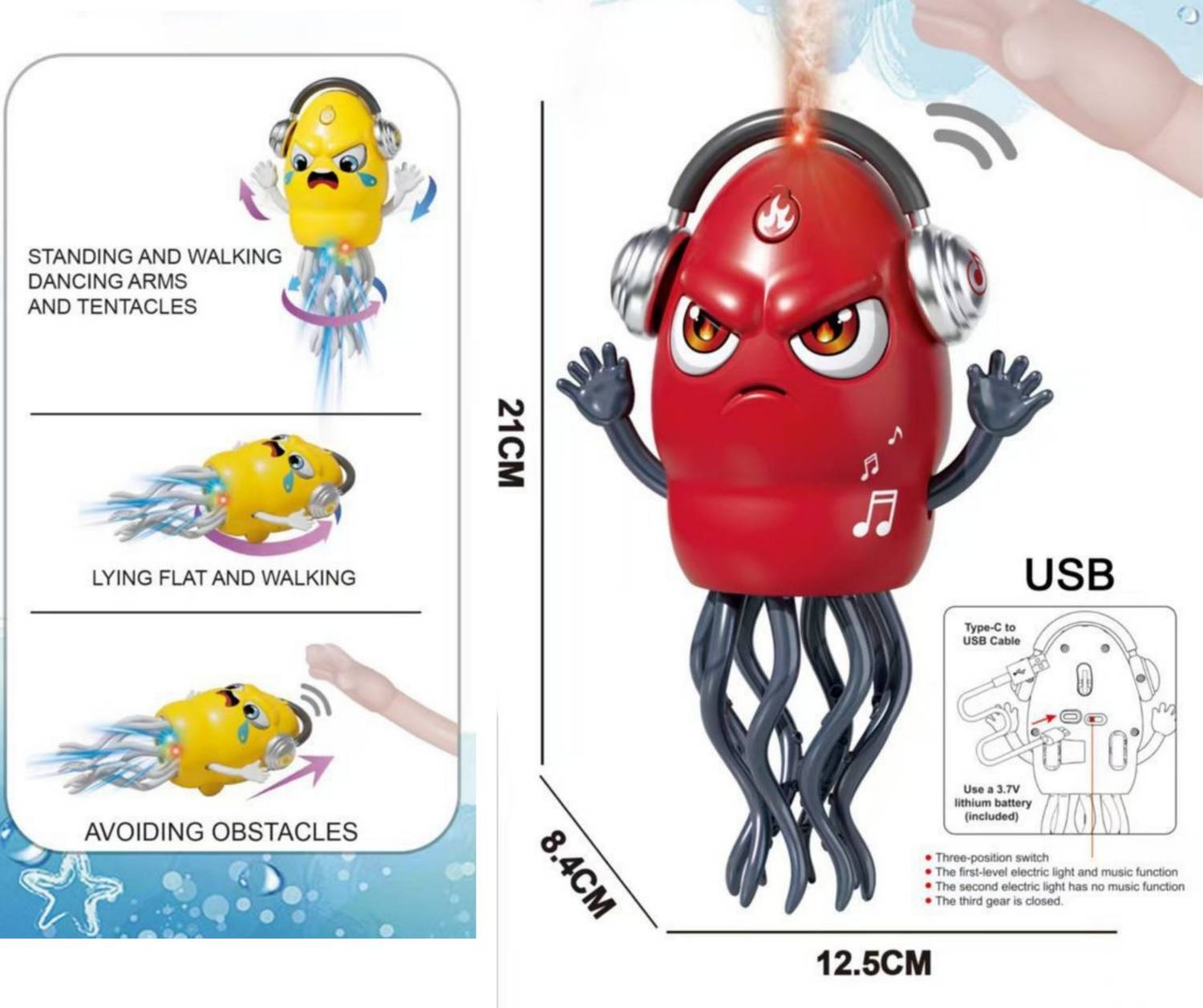 Polpo Ballerino Elettrico Per Bambini Con Luci LED E Musica - Giocattolo Interattivo Con Rilevamento Ostacoli - 2