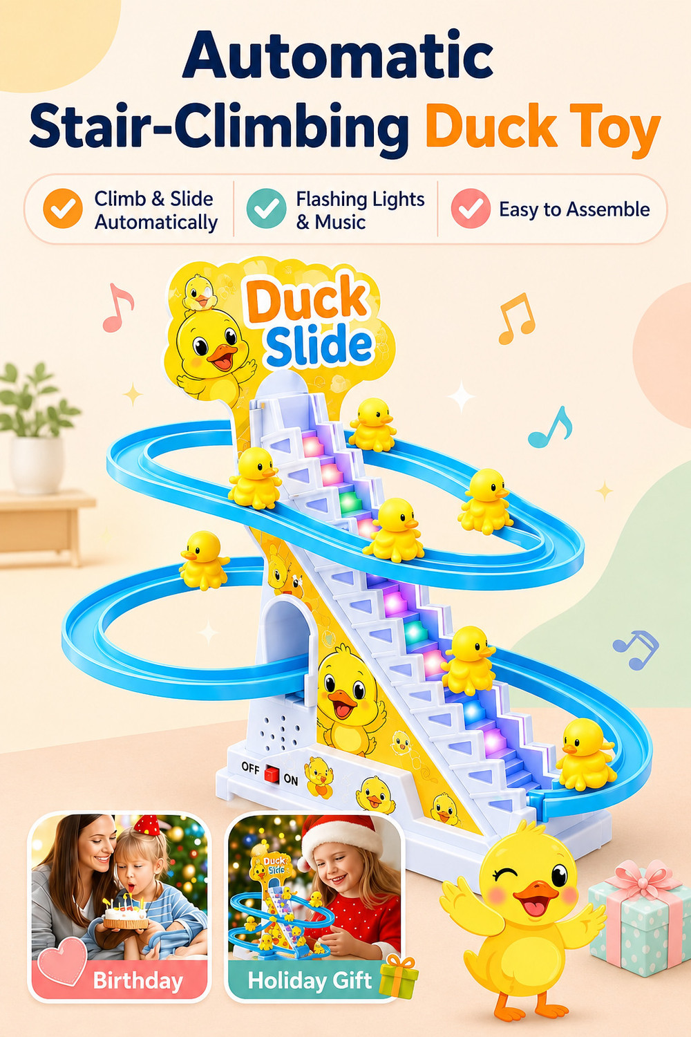 Image of Netigems Cute Duck's stair climbing toys for kids | sliding Duck's musical toys|