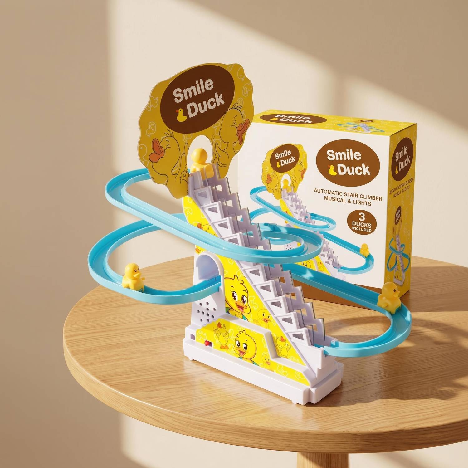 DUCK SLIDE TOY ,AUTOMATIC STAIR-CLIMIBING RACE TRACK SET , LIGHT & MUSICAL - Image 1