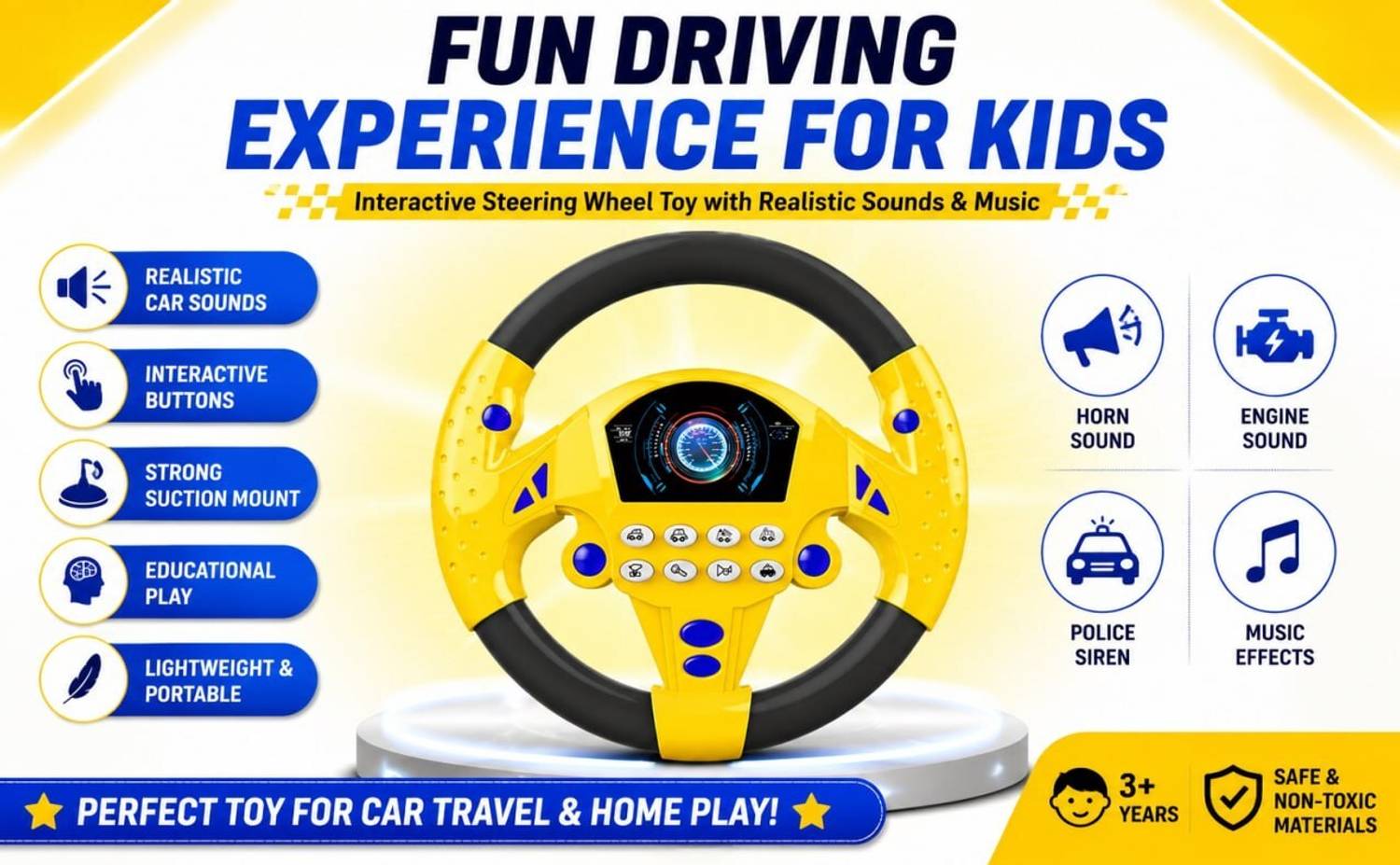 AONEPTER steering wheel car game toy kids gift
