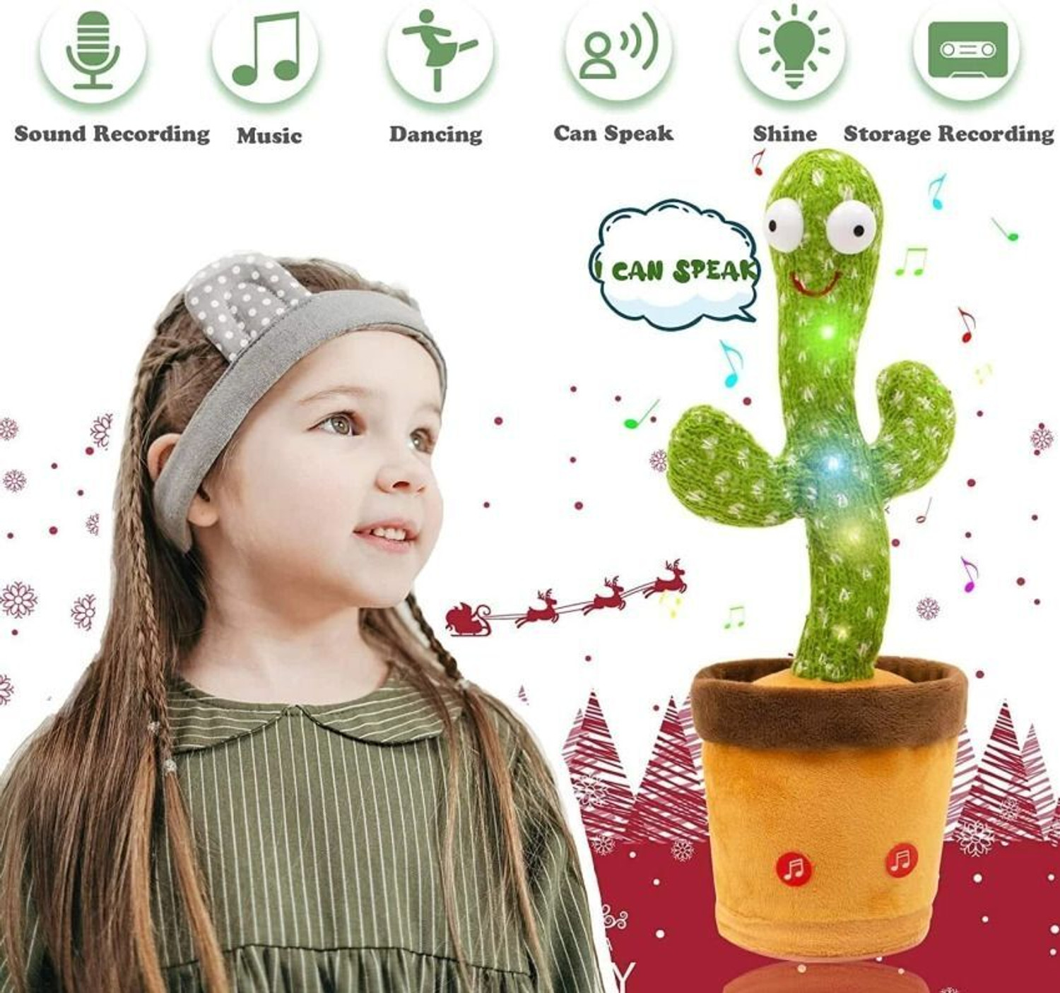 Image of TAPUJI Electronic Plush Toy with Lighting,Singing Cactus Recording and Repeat