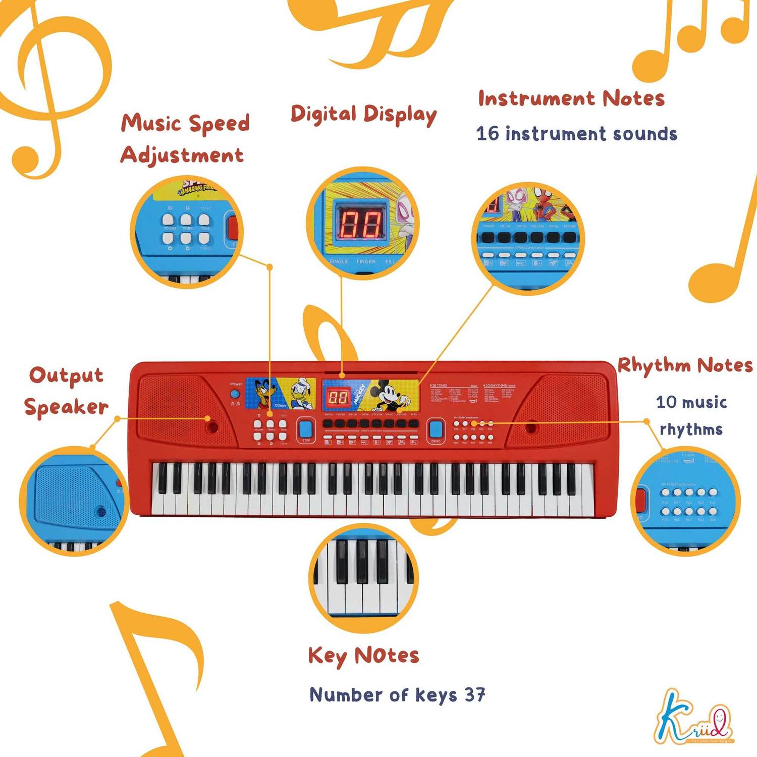Kriiddaank Mickey Keyboard Piano- 60 KeysDigital Screen61 Scale