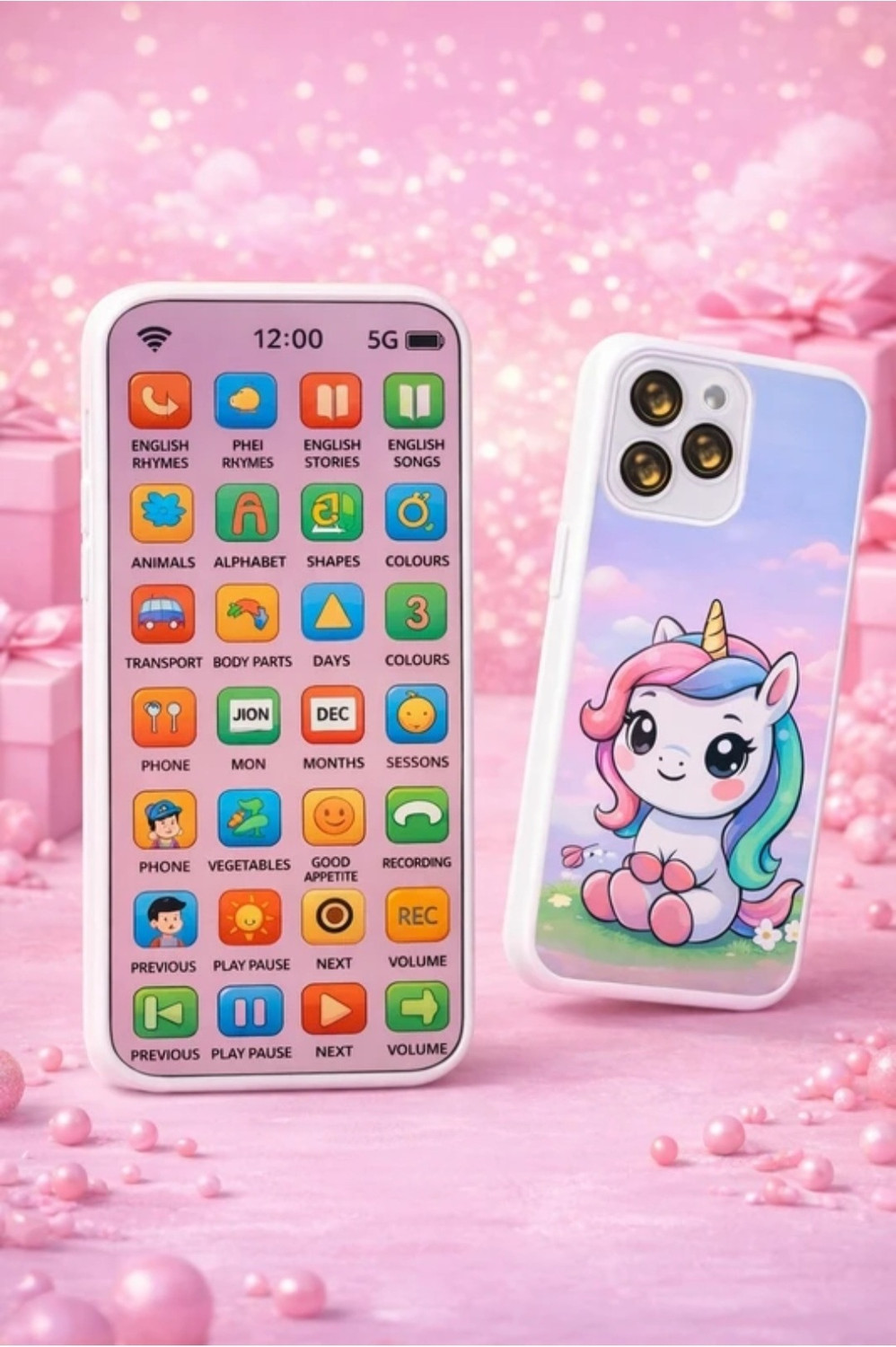 Image of Chaowbow 3. Unicorn Educational Toy Mobile Phone with Music for Kids (Multicolor)