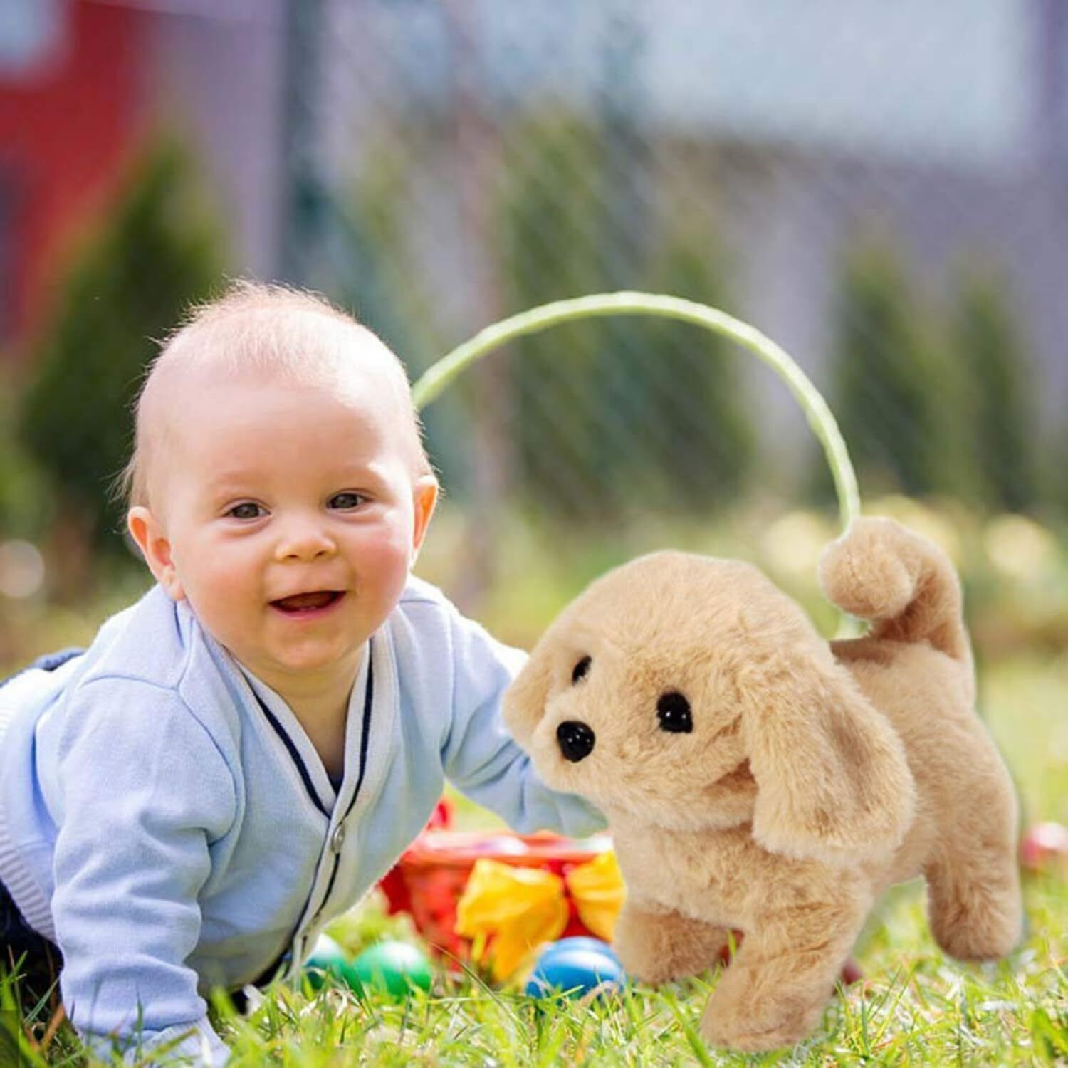 Image of QEEIG jumping and walking puppy soft twitching mouth and nose dog toy for kids