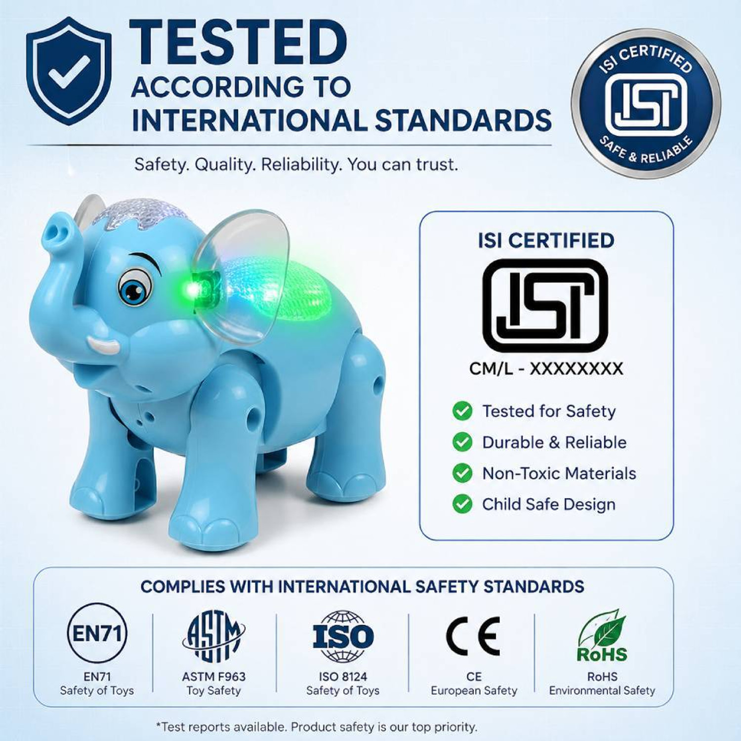 Image of Alvero Musical Clever Elephant Crawling Toy with 3D Flashing Lights, Sound & Walking (Blue)