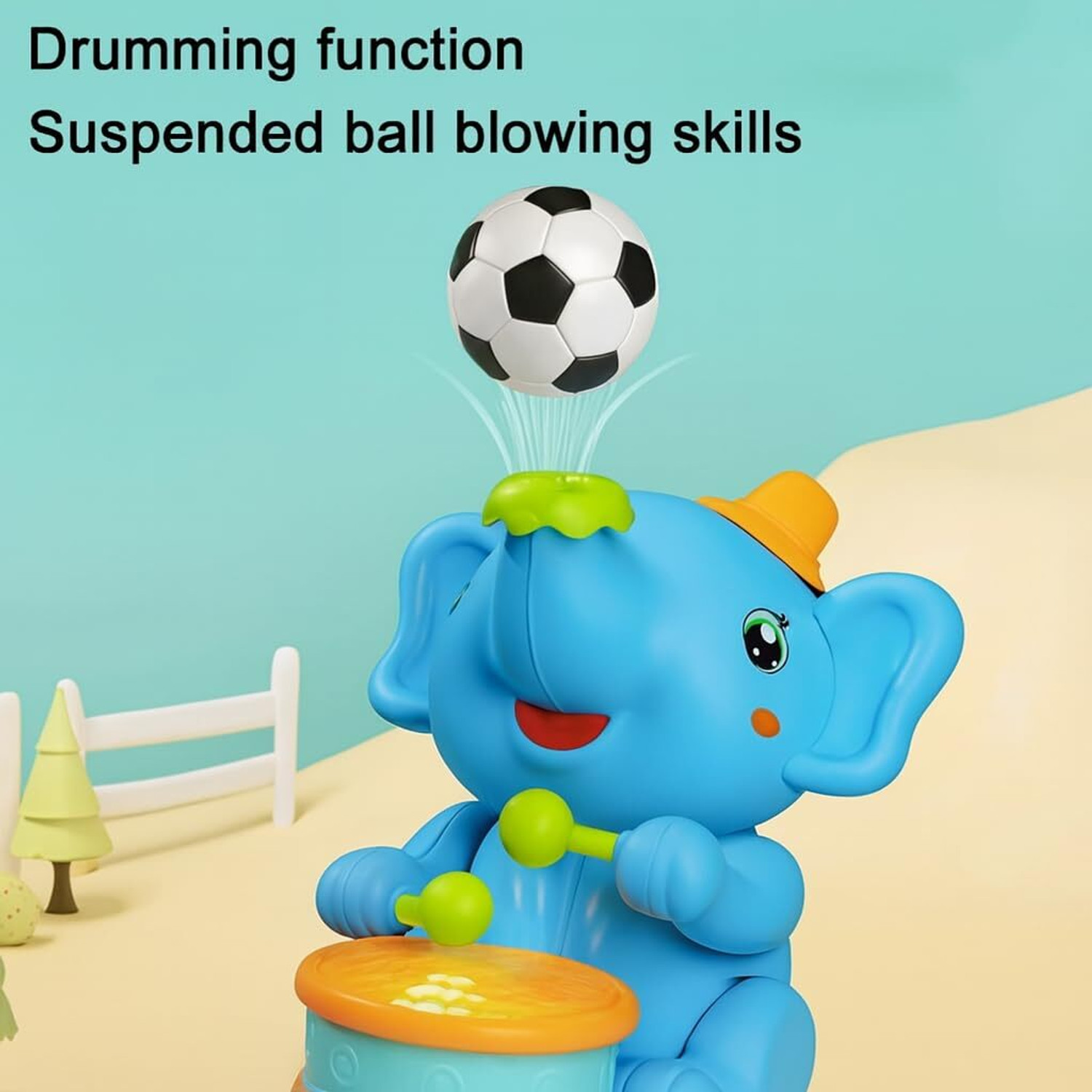 Image of URBANTOTS Musical Elephant Toy for Kids | Light-Up Drum, Music & Moving Ball