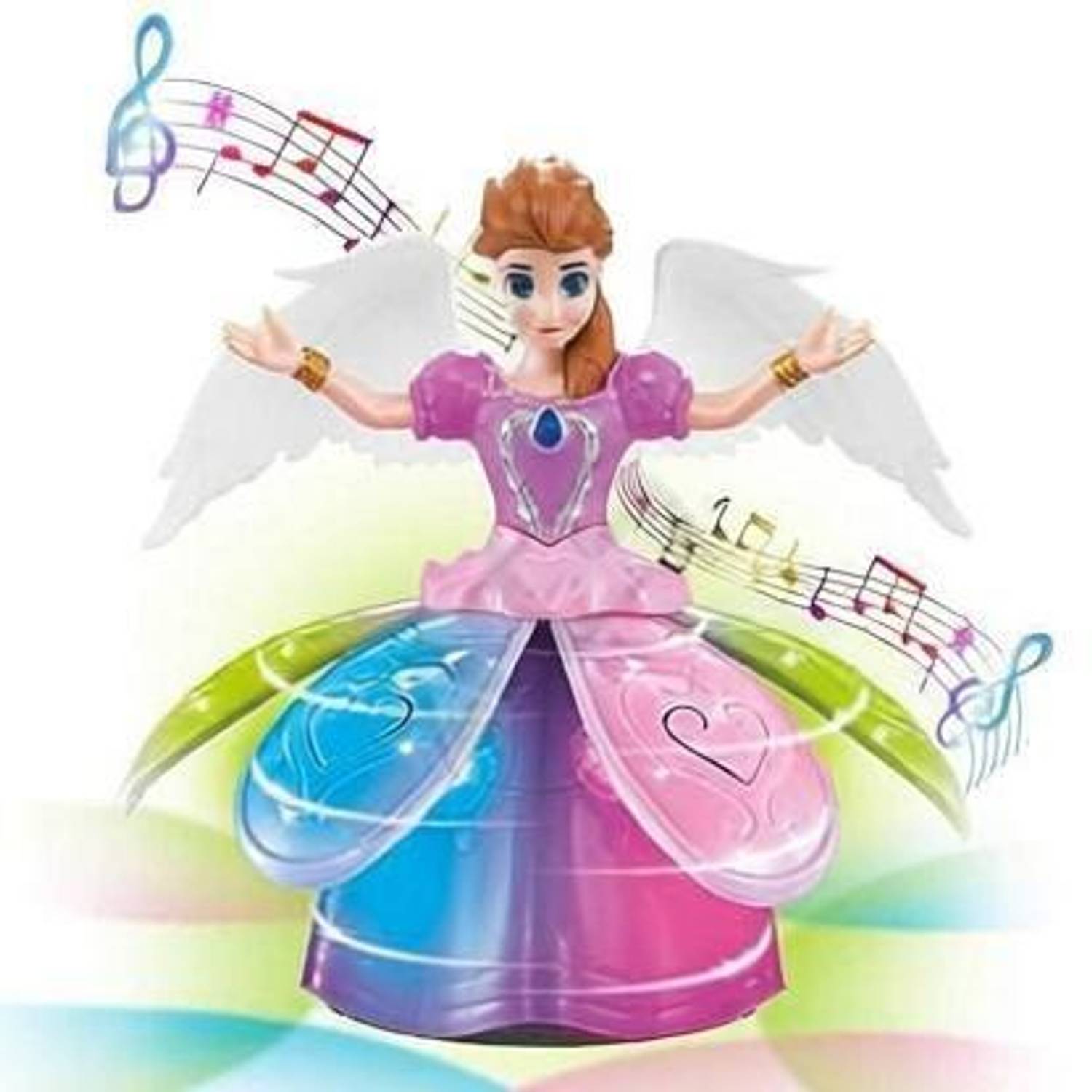 ANANYA SHOP Baby Doll Auto Rotating Princess Dancing Robot Music Toy 360 Rotational 3D LED Lights for Kids Children Birthday Gift Battery Operated Music & Lighting System (Multicolor)