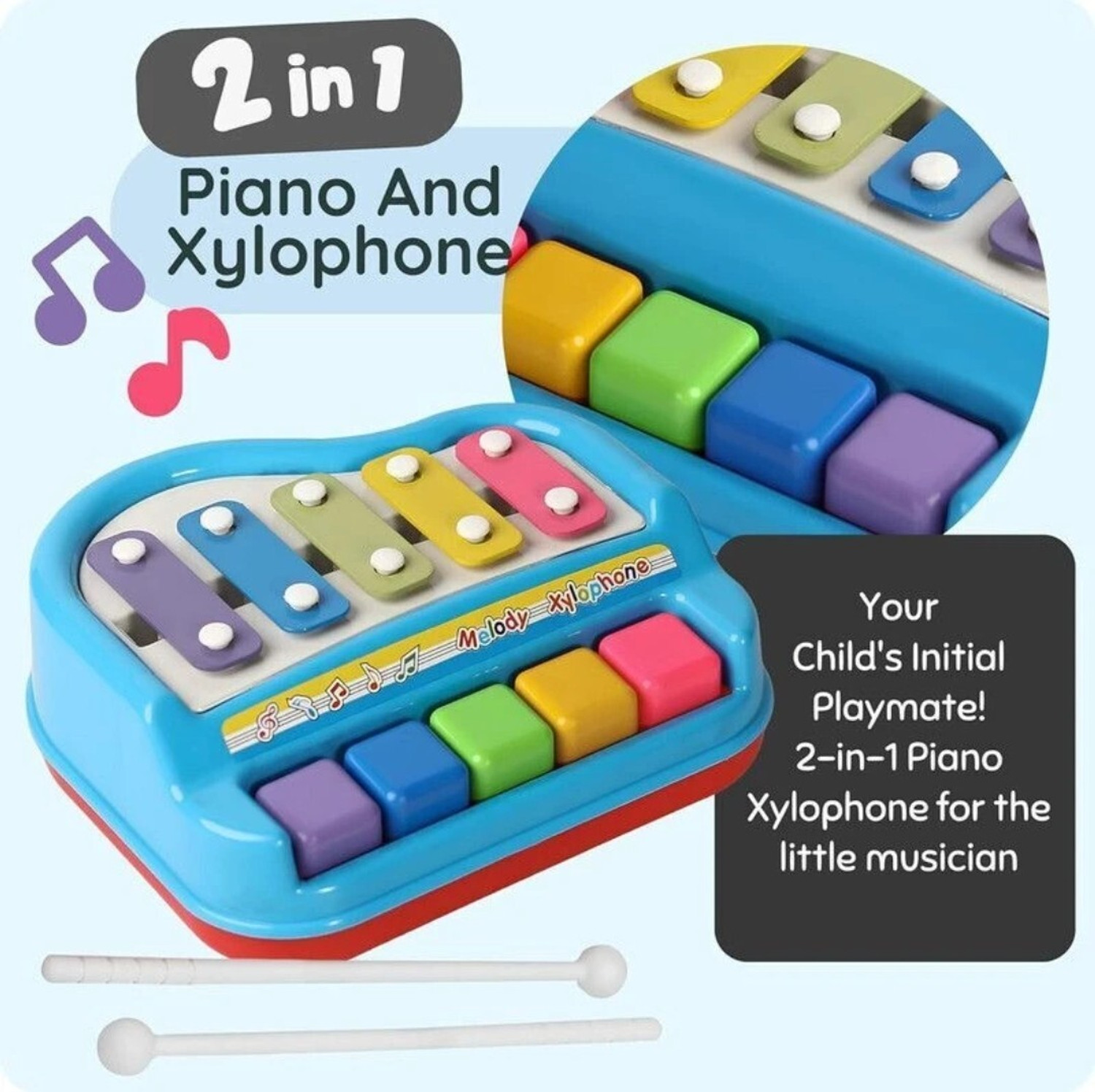 Image of Mira Farmcraft Musical Xylophone and Mini Piano, Non Toxic, Non-Battery- Assorted MultiColors