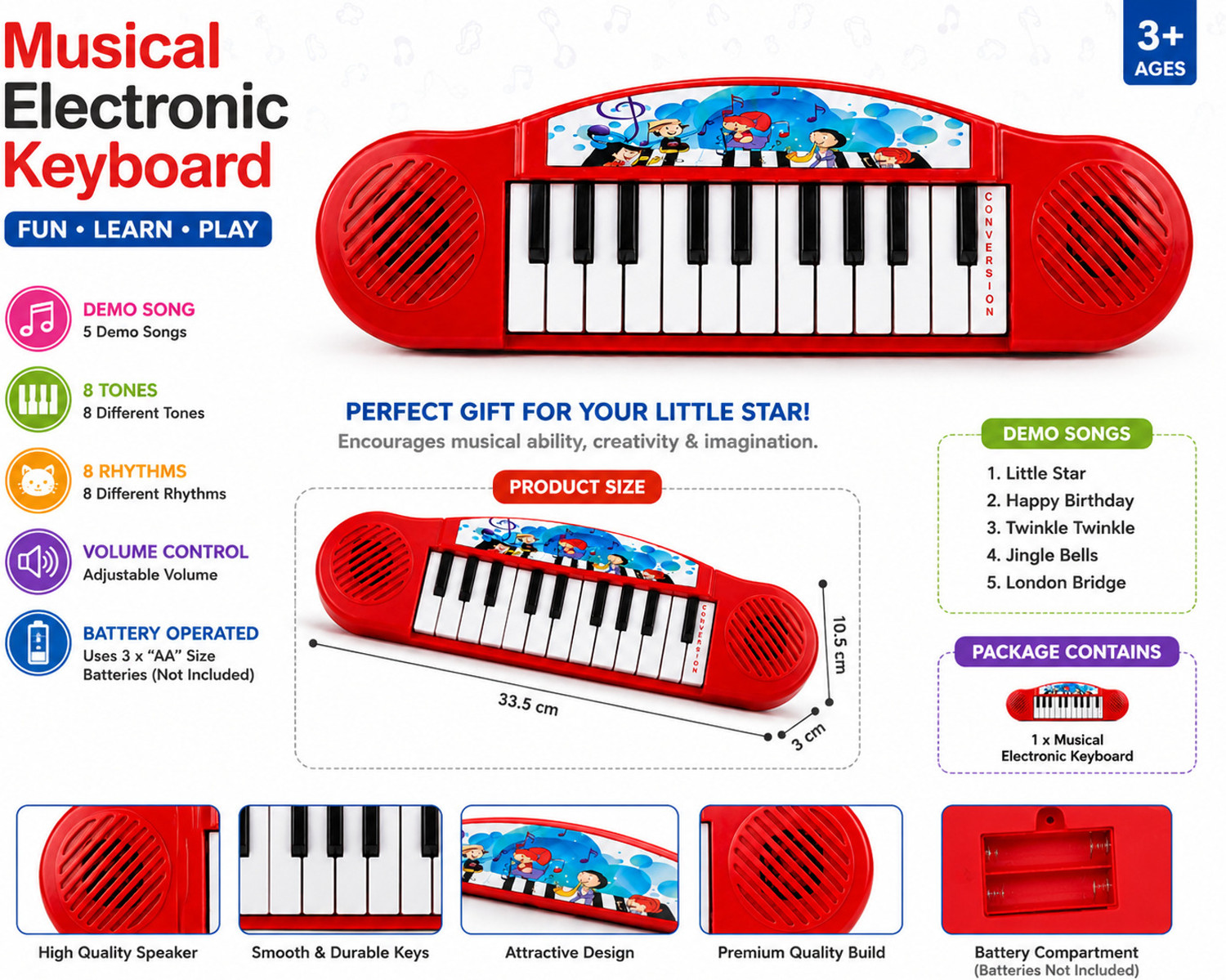 Image of Toy Giants Multi-Functional Kids Keyboard Piano Toy with Music & Sound, Battery Operated