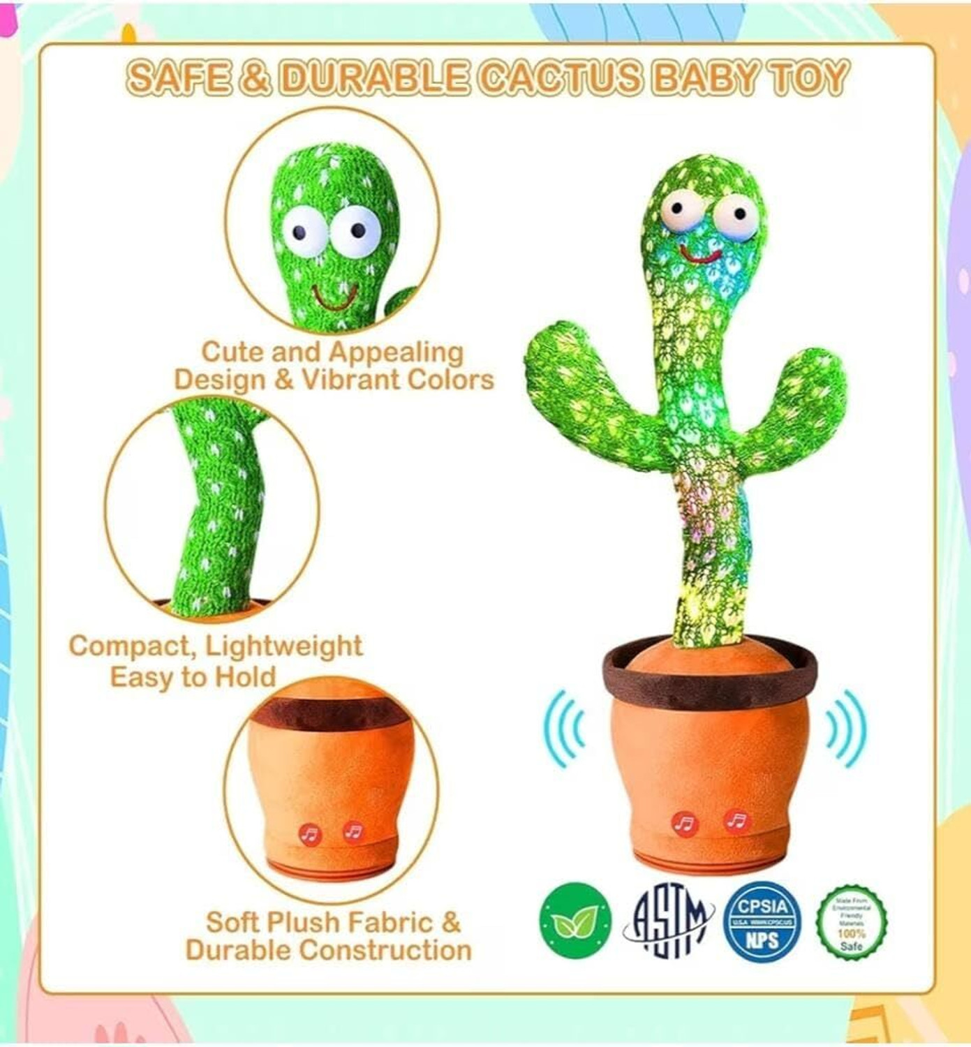 Image of JYT Interactive Musical Cactus Toy Talking Singing Mimicking -Repeat What You Say