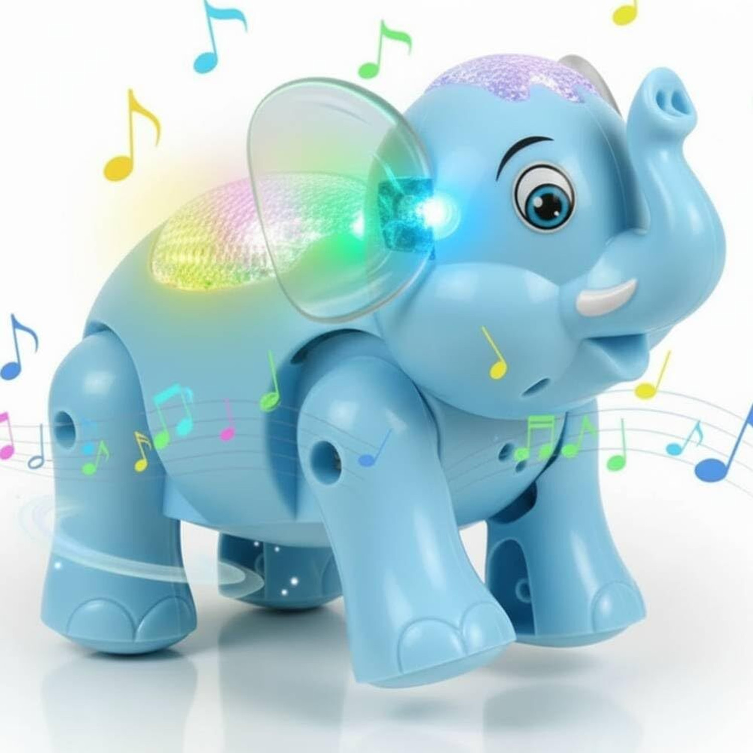 Image of Alvero Musical Clever Elephant Crawling Toy with 3D Flashing Lights, Sound & Walking (Blue)