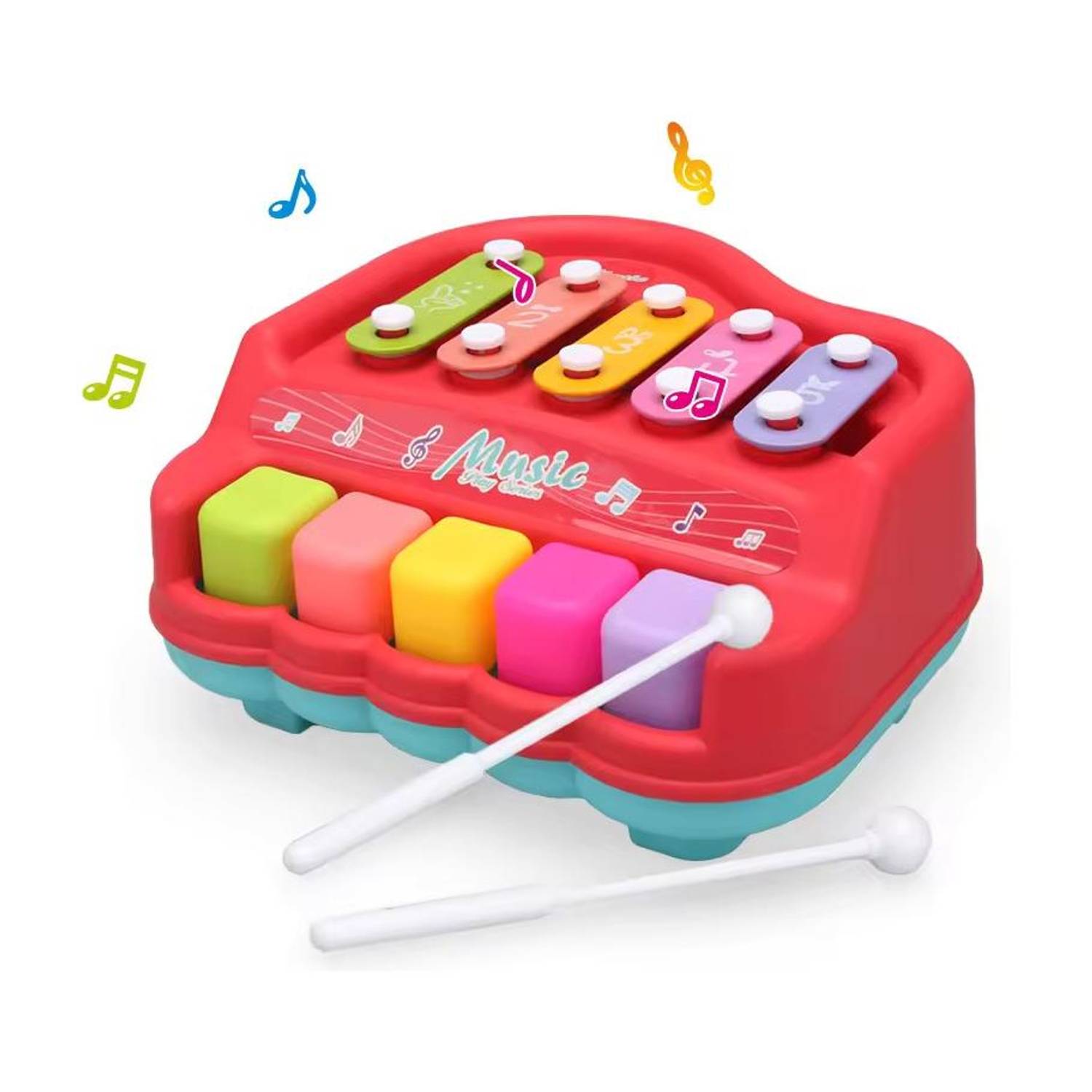ARIZON 2-in-1 Mini Piano and Xylophone with 5 Colorful Keys | Includes 2 Sticks |